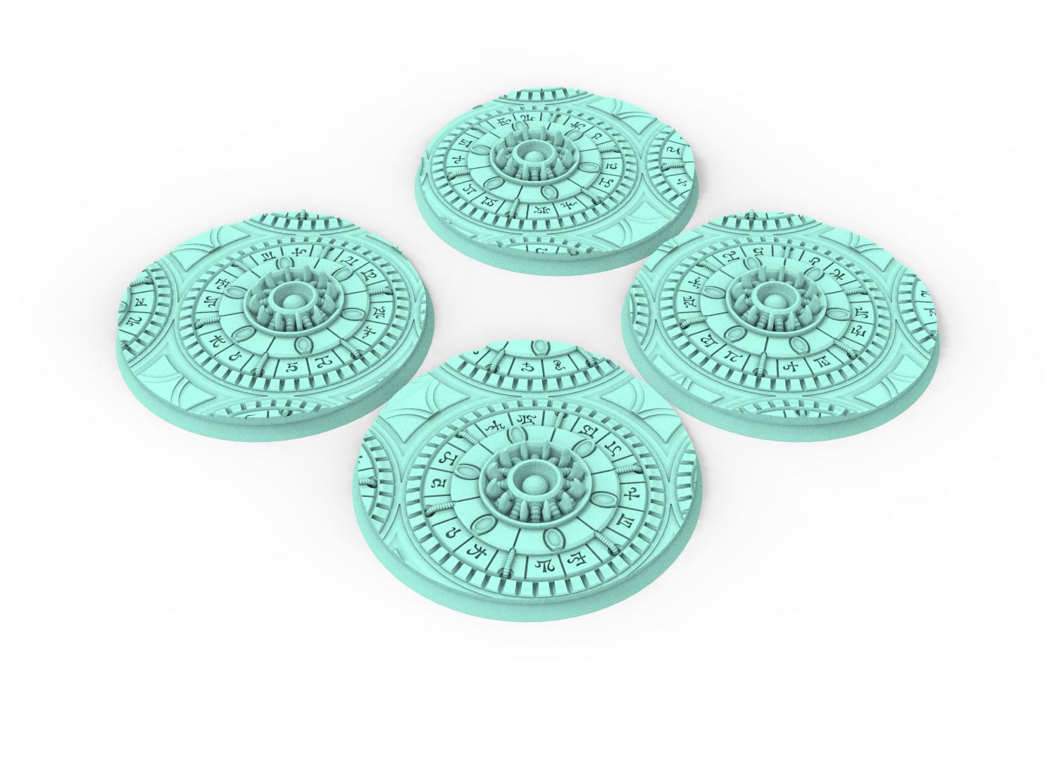 Dark City - Textured Round Bases, lot of 25mm to 160mm DRKCT Eldar space fantasy elves runic ground set 2 usable for warmachine, wargame...