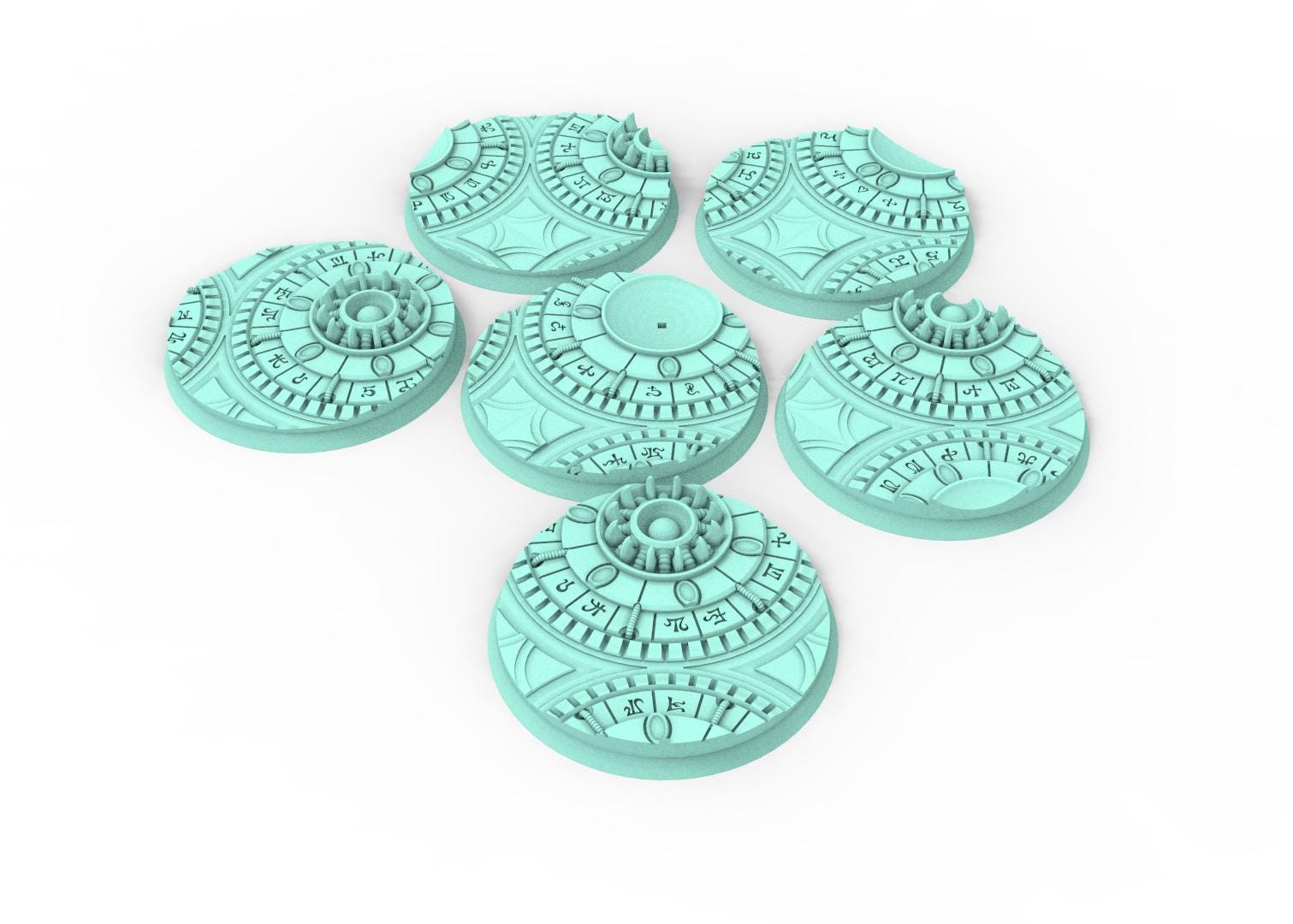 Dark City - Textured Round Bases, lot of 25mm to 160mm DRKCT Eldar space fantasy elves runic ground set 2 usable for warmachine, wargame...