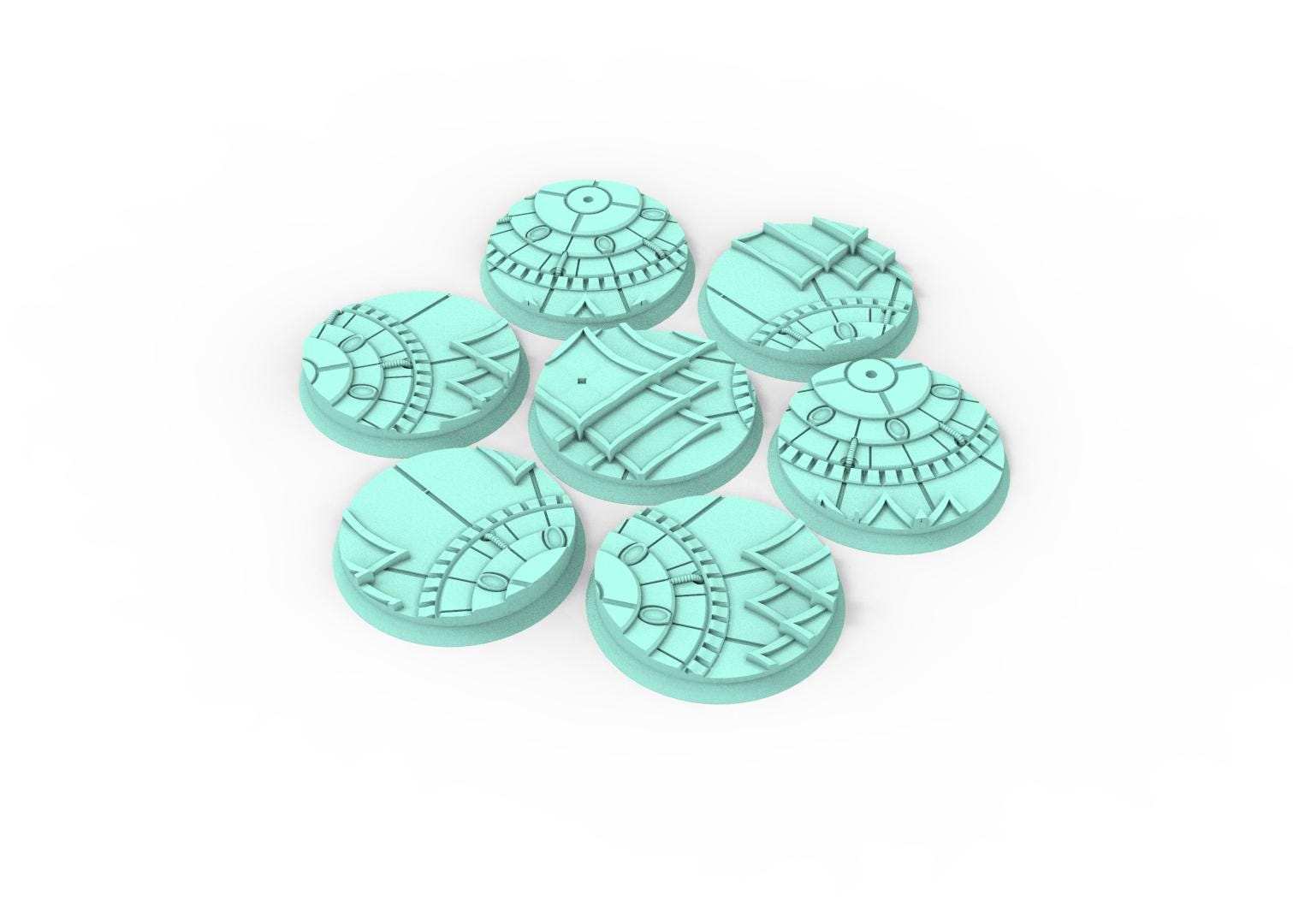 Dark City - Textured Round Bases, lot of 25mm to 160mm DRKCT Eldar space fantasy elves runic ground set 1 usable for warmachine, wargame...