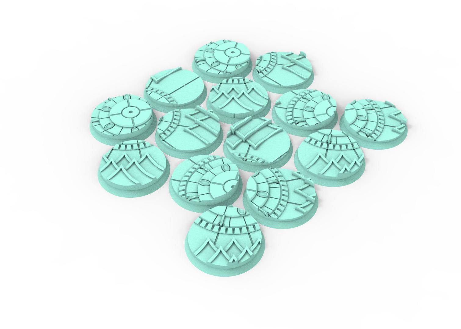 Dark City - Textured Round Bases, lot of 25mm to 160mm DRKCT Eldar space fantasy elves runic ground set 1 usable for warmachine, wargame...