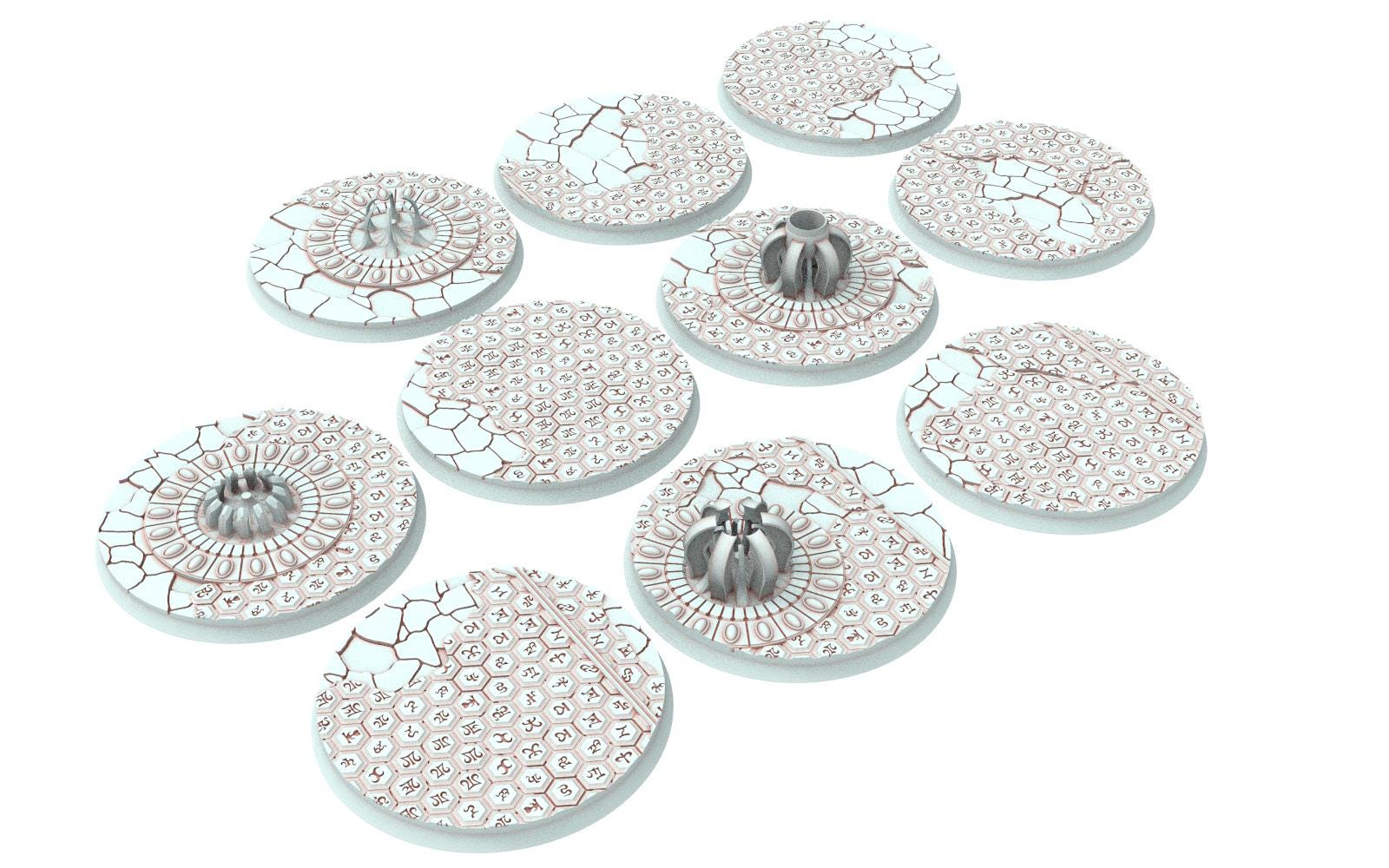 Dark City - Textured Round Bases, lot of 25mm to 160mm DRKCT Eldar space fantasy elves runic ground set 6 usable for warmachine, wargame...