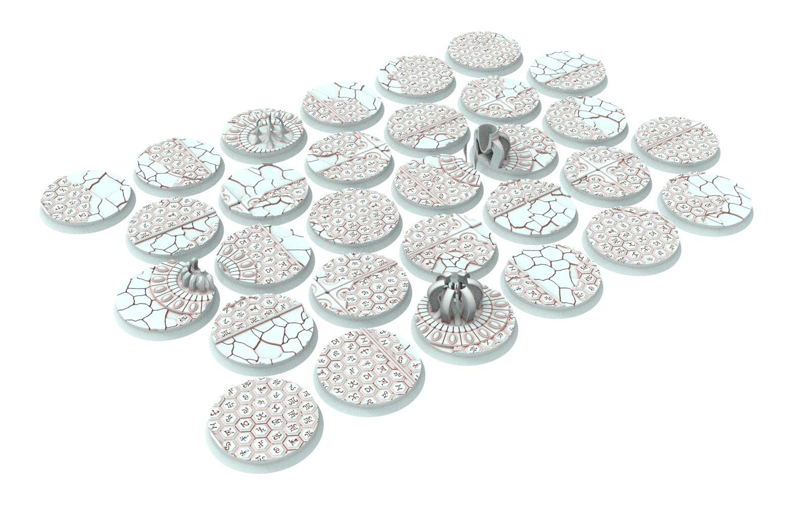 Dark City - Textured Round Bases, lot of 25mm to 160mm DRKCT Eldar space fantasy elves runic ground set 6 usable for warmachine, wargame...