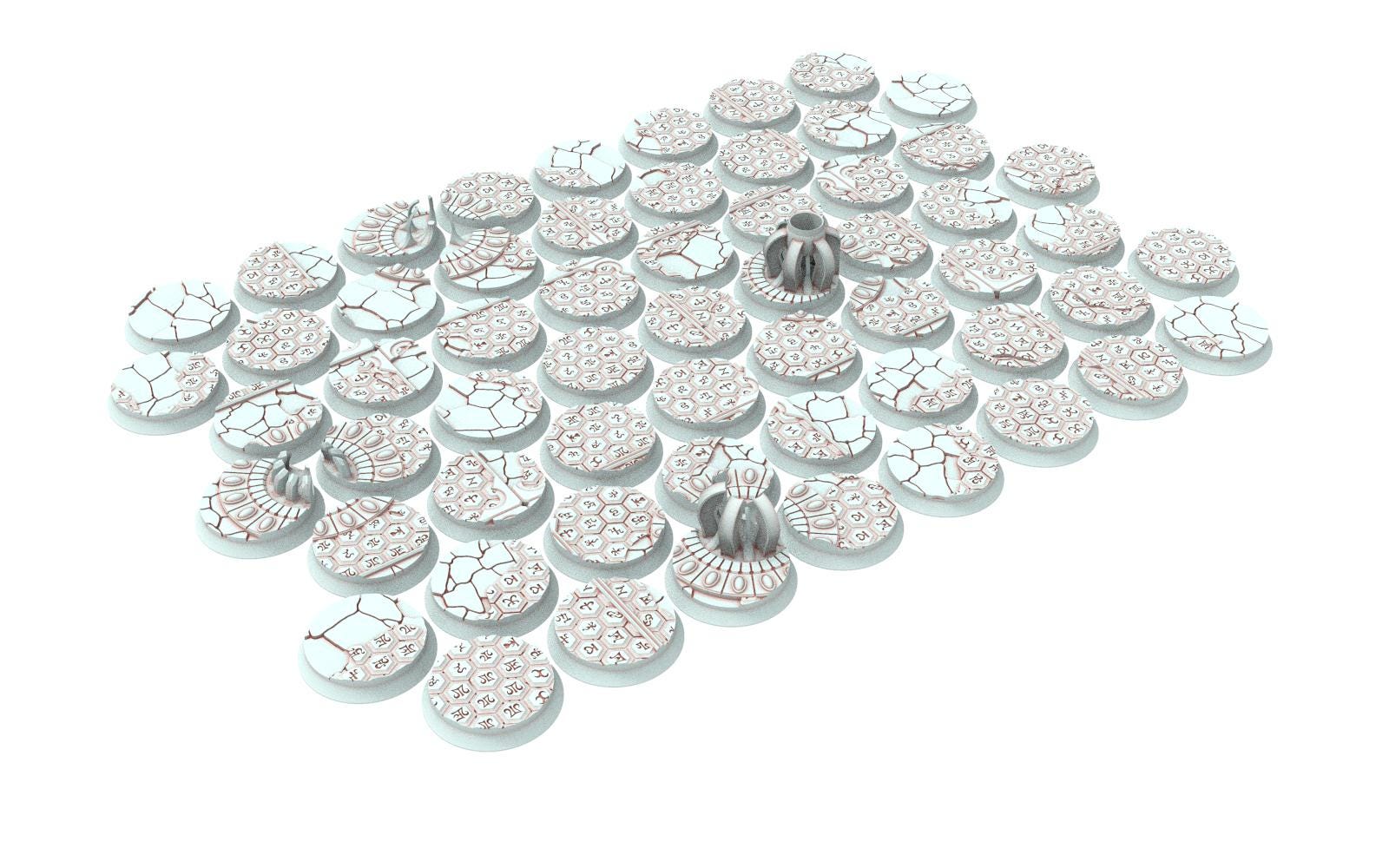 Dark City - Textured Round Bases, lot of 25mm to 160mm DRKCT Eldar space fantasy elves runic ground set 6 usable for warmachine, wargame...