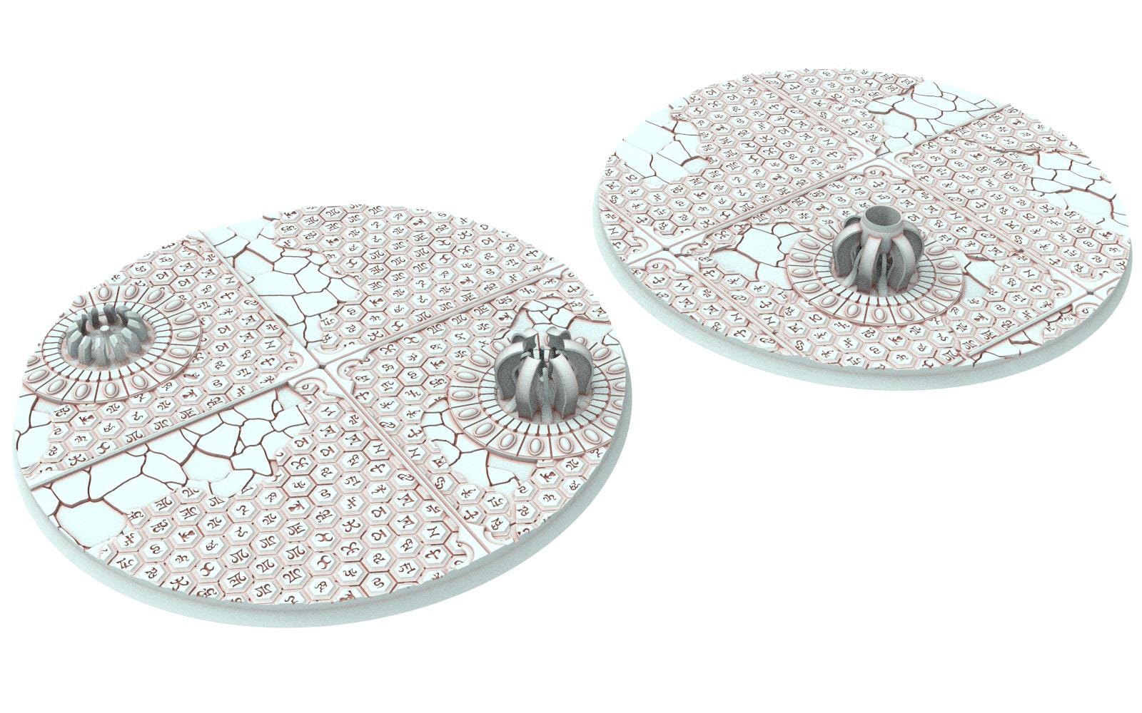 Dark City - Textured Round Bases, lot of 25mm to 160mm DRKCT Eldar space fantasy elves runic ground set 6 usable for warmachine, wargame...