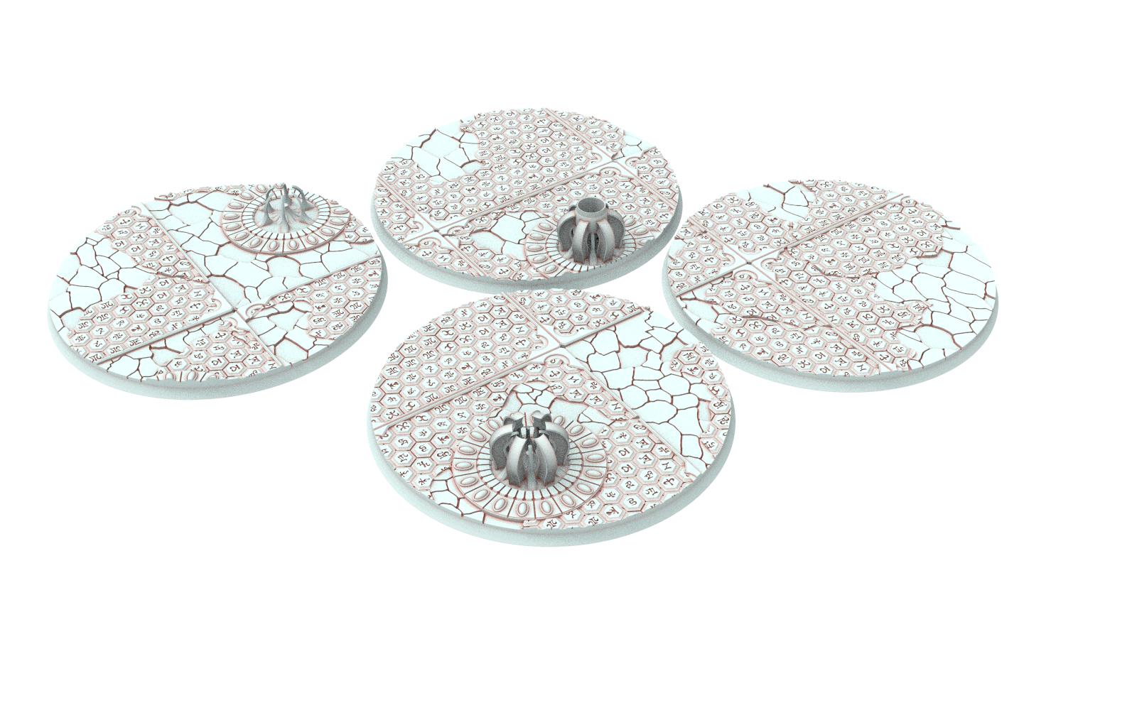 Dark City - Textured Round Bases, lot of 25mm to 160mm DRKCT Eldar space fantasy elves runic ground set 6 usable for warmachine, wargame...