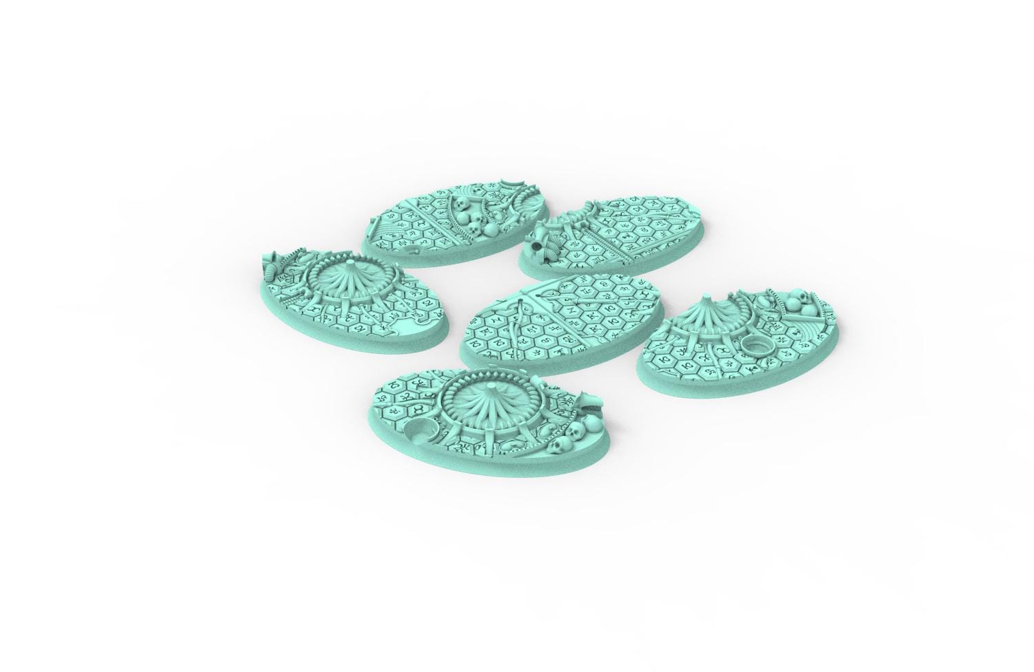 Dark City - Textured Oval Bases, lot of 60mm à 170mm, DRKCT Eldar space fantasy elves runic ground set 5 usable for warmachine, wargame...