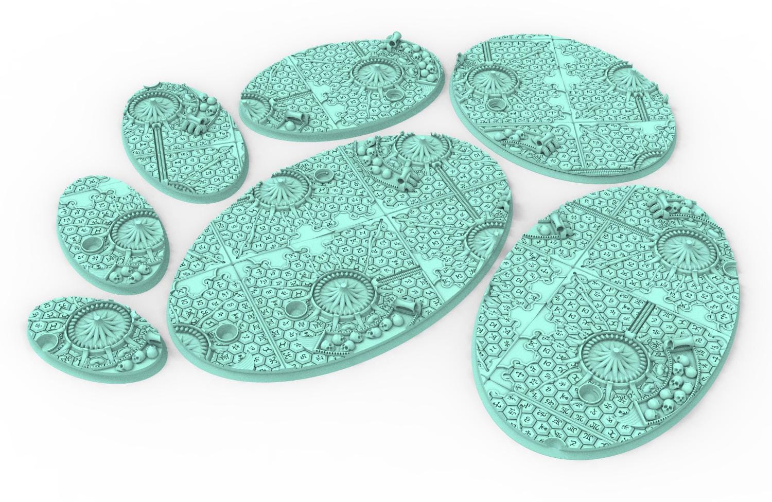 Dark City - Textured Oval Bases, lot of 60mm à 170mm, DRKCT Eldar space fantasy elves runic ground set 5 usable for warmachine, wargame...