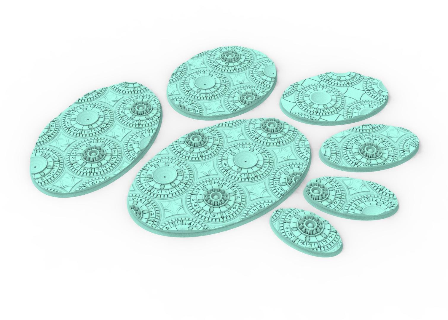 Dark City - Textured Oval Bases, lot of 60mm à 170mm, DRKCT Eldar space fantasy elves runic ground set 2 usable for warmachine, wargame...