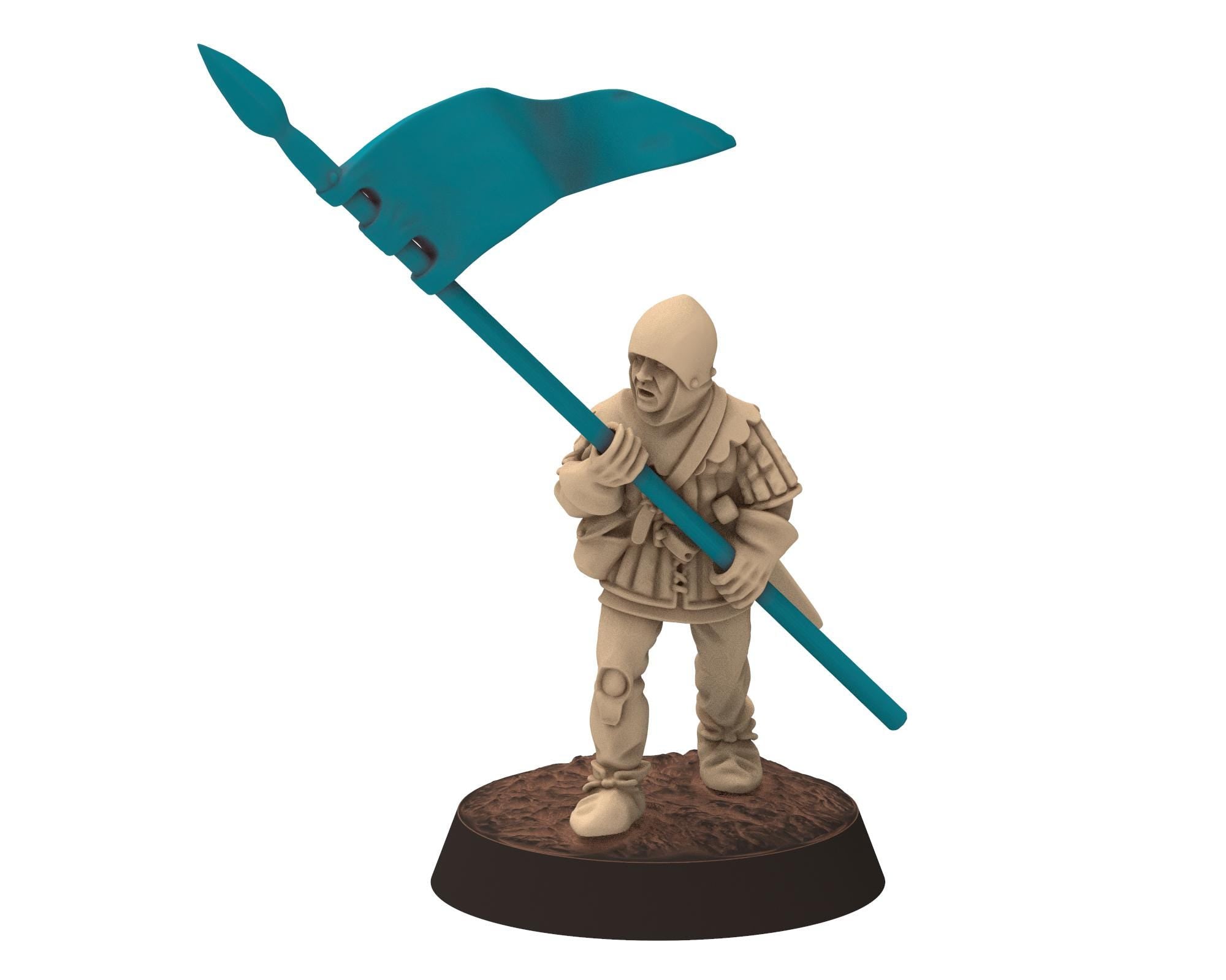 Medieval - Infantrymen Commanders: Leader, Musician, Banner, 14-15th century Staff, 28mm Historical Wargame, Saga... Medbury miniatures