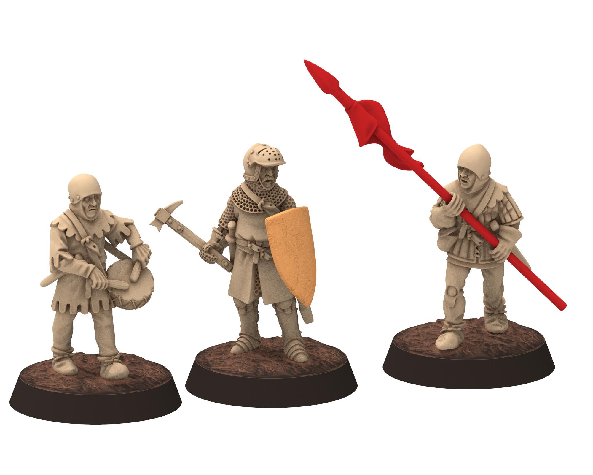Medieval - Infantrymen Commanders: Leader, Musician, Banner, 14-15th century Staff, 28mm Historical Wargame, Saga... Medbury miniatures