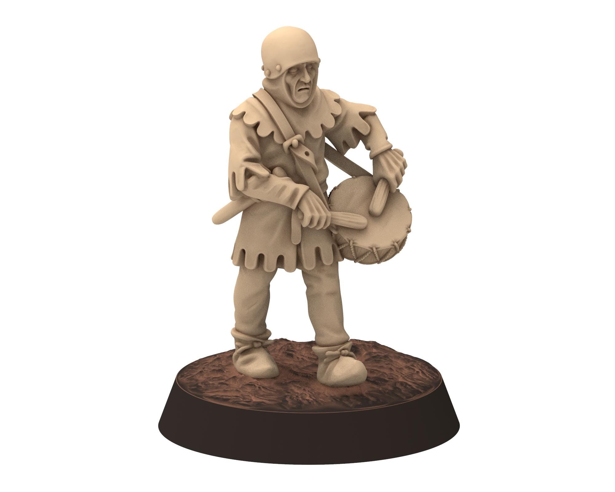 Medieval - Infantrymen Commanders: Leader, Musician, Banner, 14-15th century Staff, 28mm Historical Wargame, Saga... Medbury miniatures