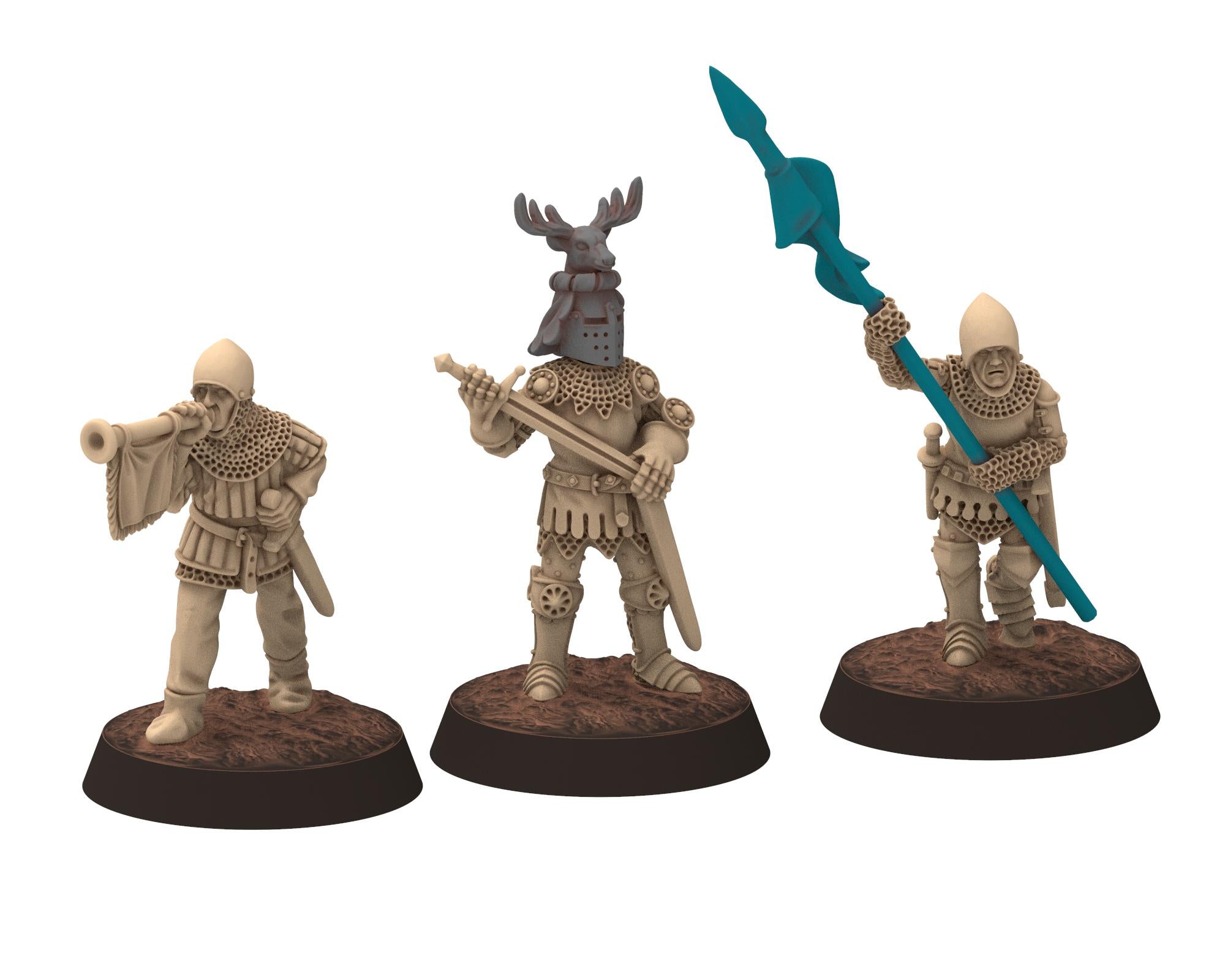 Medieval - Knight Commanders: Leader, Musician, Banner, 14-15th century Staff, 28mm Historical Wargame, Saga... Medbury miniatures