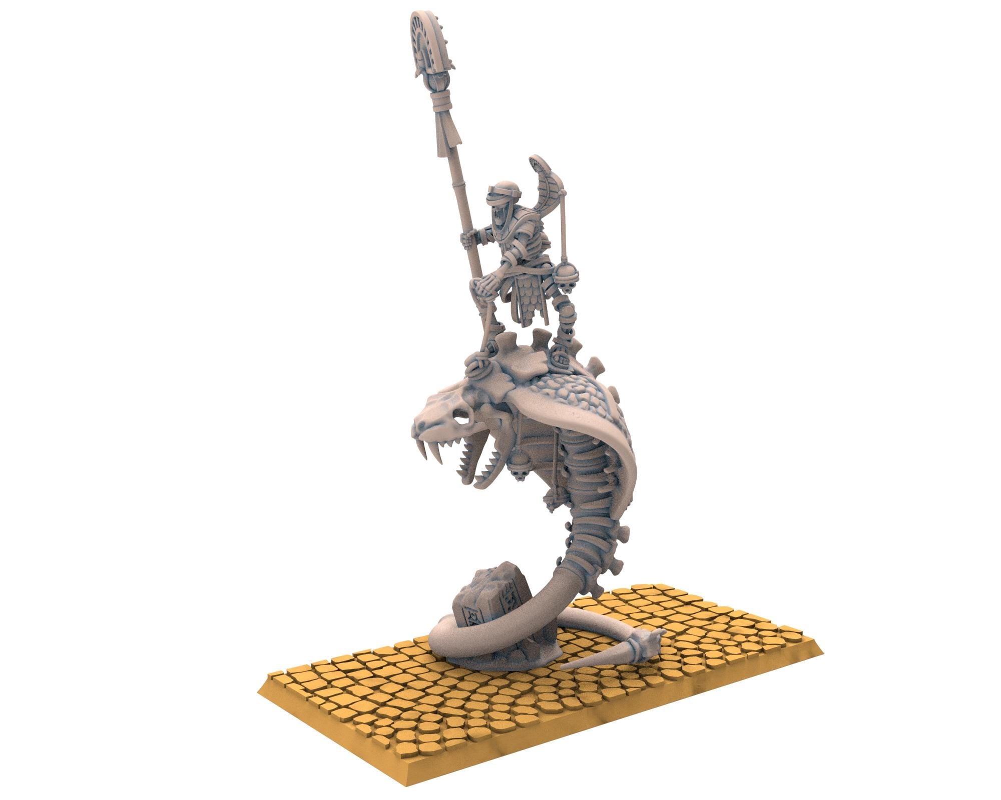 Eternal Dynasties - Staff of Mounted Ancient Guard on Great Snakes, The Ancient Skeletons, Fantasy Battle, Oldhammer, King of war, D&D