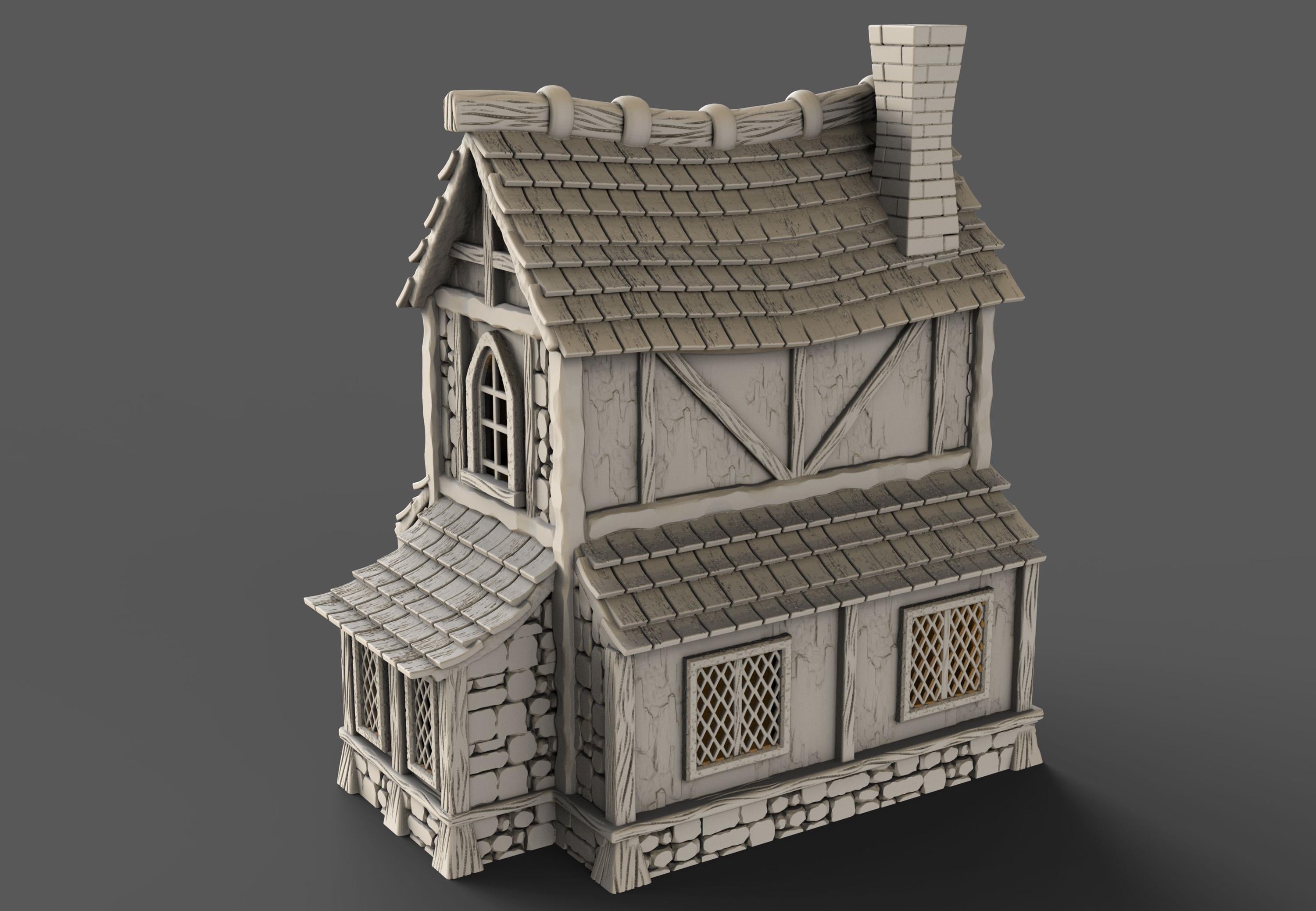 Medieval building - House 32 - PLA for Oldworld, Dungeon & Dragons, Frostgrave, Age of fantasy battle skirmish wargame