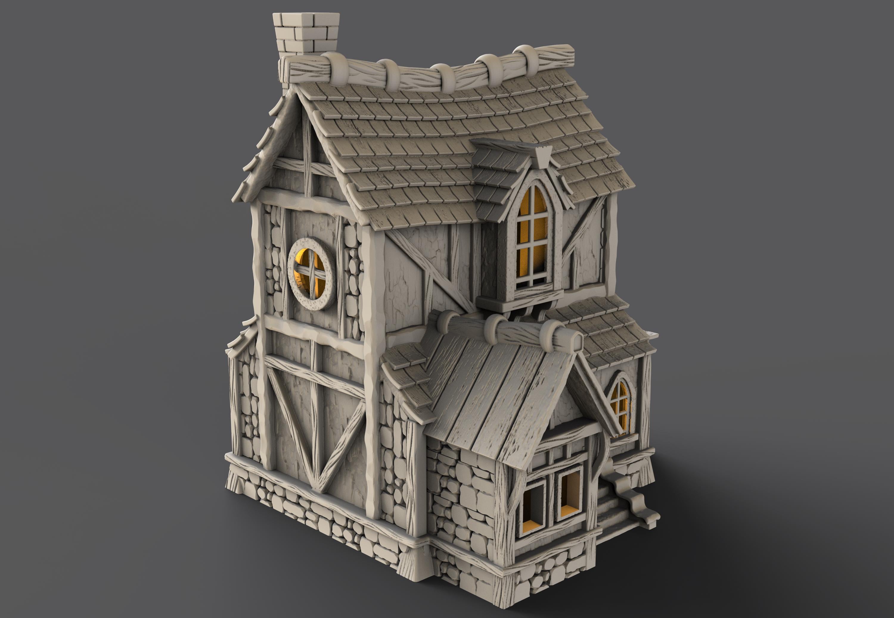 Medieval building - House 32 - PLA for Oldworld, Dungeon & Dragons, Frostgrave, Age of fantasy battle skirmish wargame