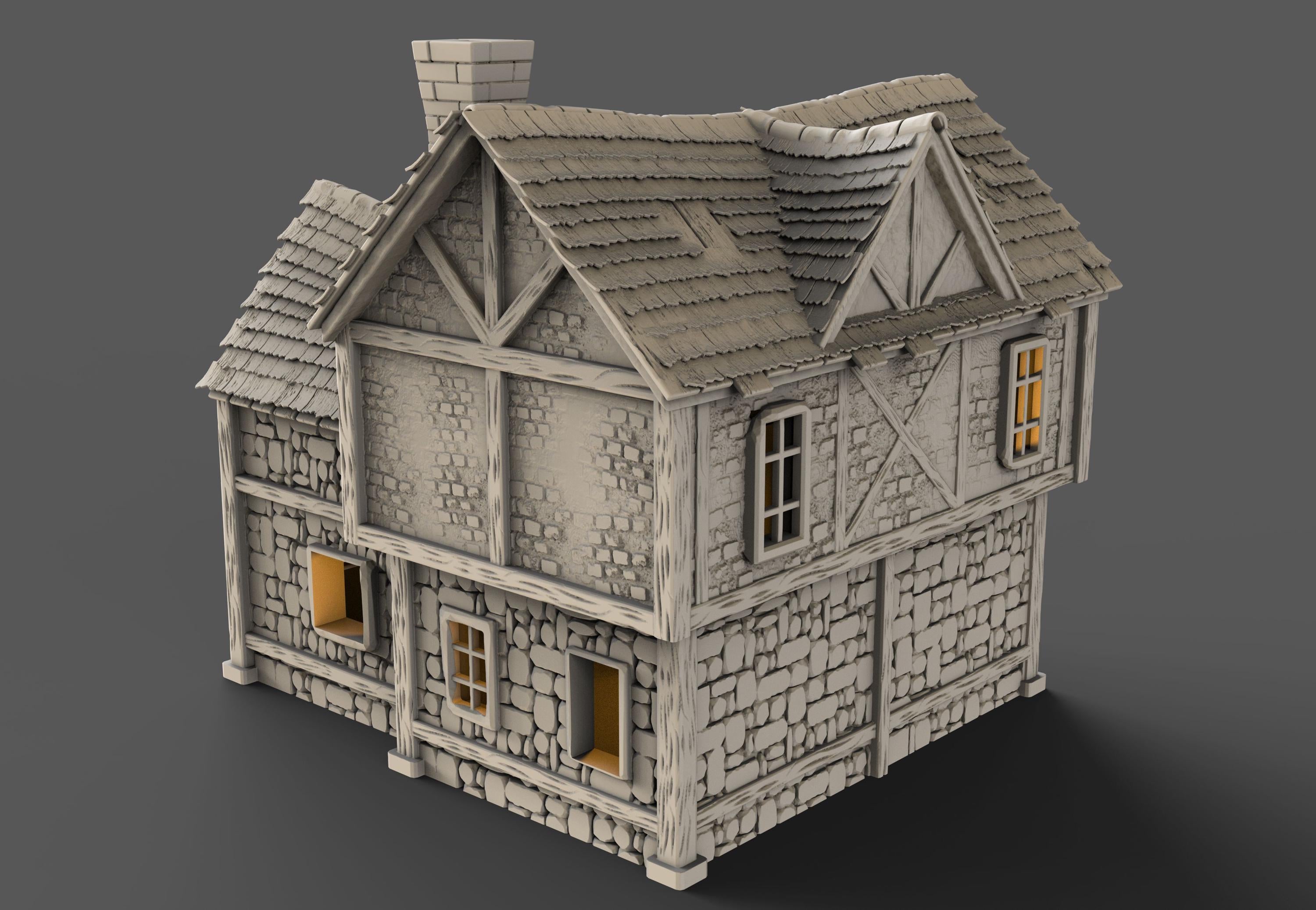 Medieval building - House 34 - PLA for Oldworld, Dungeon & Dragons, Frostgrave, Age of fantasy battle skirmish wargame
