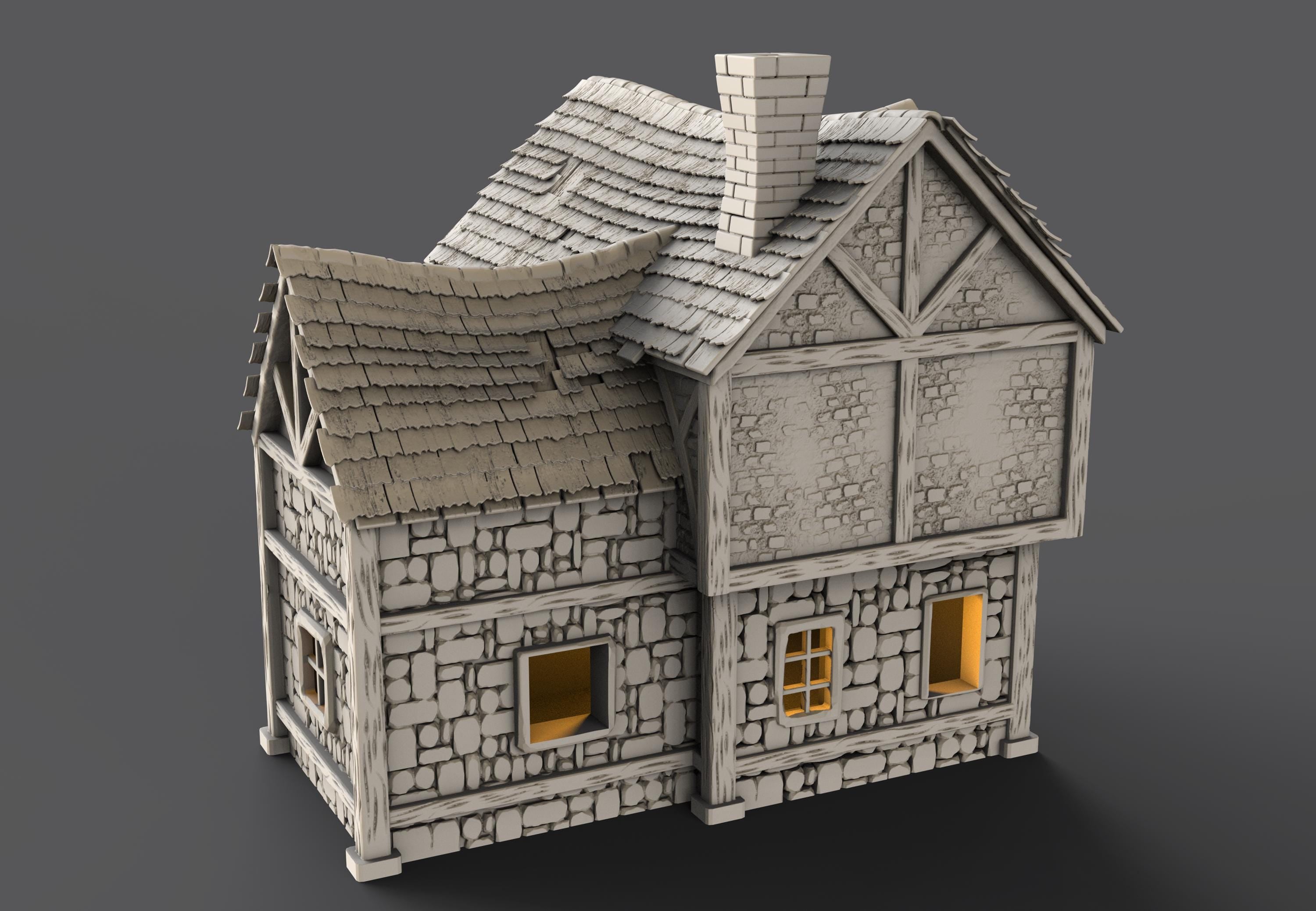 Medieval building - House 34 - PLA for Oldworld, Dungeon & Dragons, Frostgrave, Age of fantasy battle skirmish wargame
