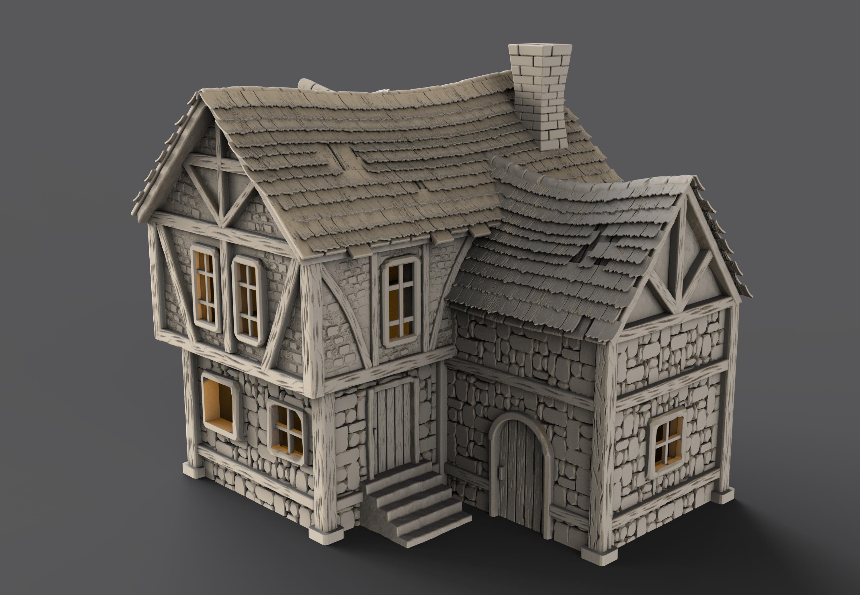 Medieval building - House 34 - PLA for Oldworld, Dungeon & Dragons, Frostgrave, Age of fantasy battle skirmish wargame