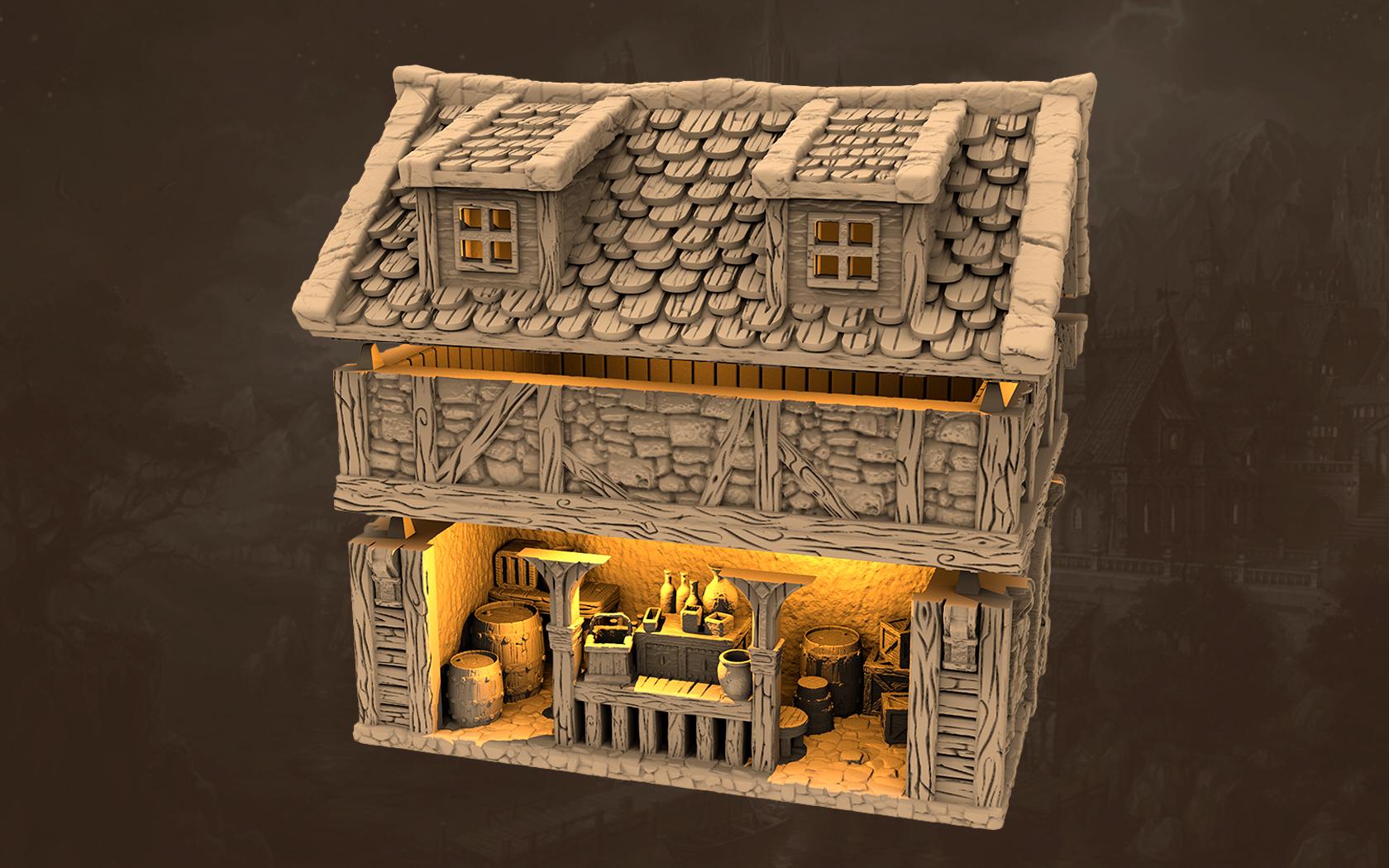 Taverns of the Twilight Tract - House A1 - PLA for Oldworld, Dungeon & Dragons, Frostgrave, Age of fantasy battle skirmish wargame
