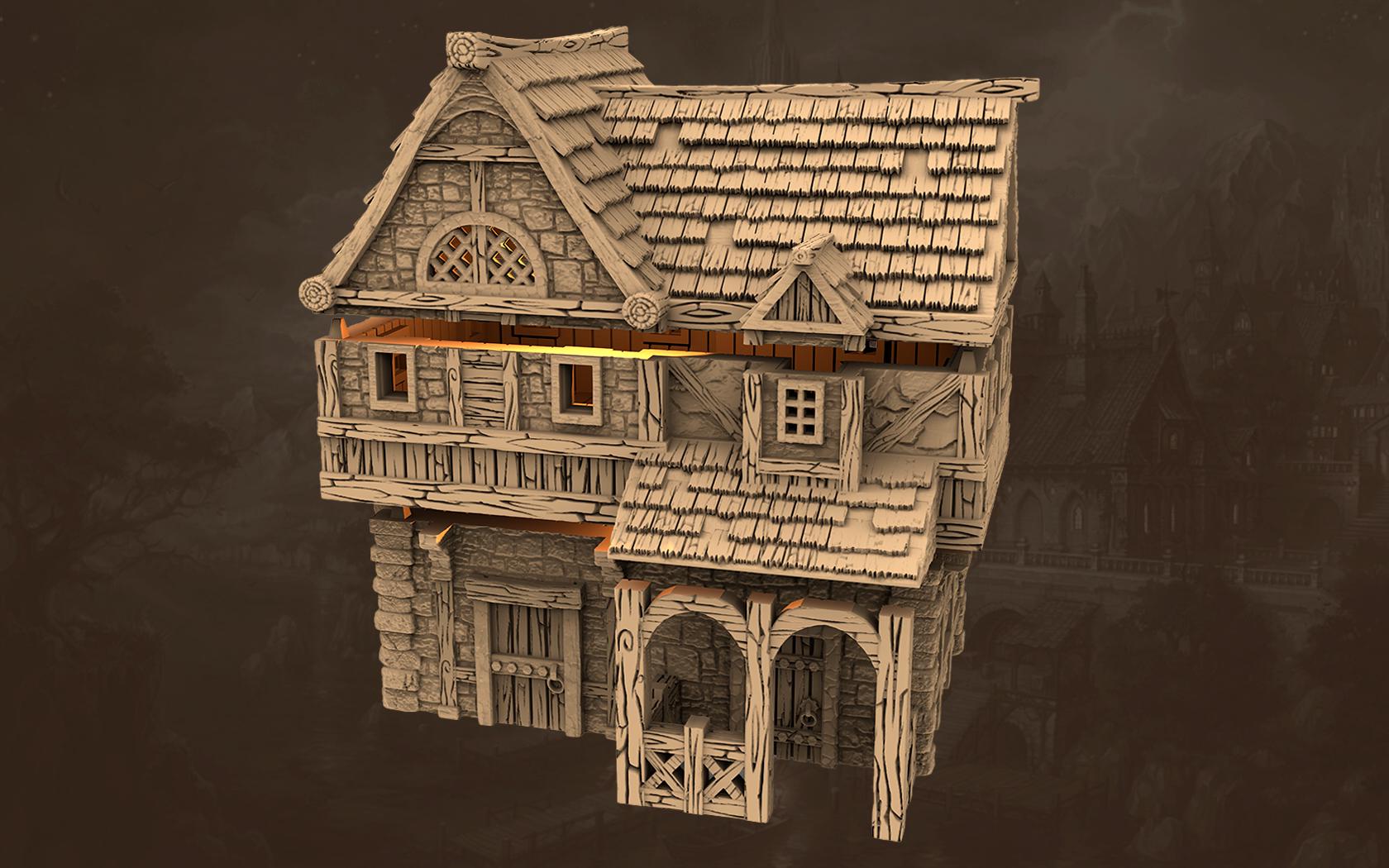 Taverns of the Twilight Tract - House A2 - PLA for Oldworld, Dungeon & Dragons, Frostgrave, Age of fantasy battle skirmish wargame