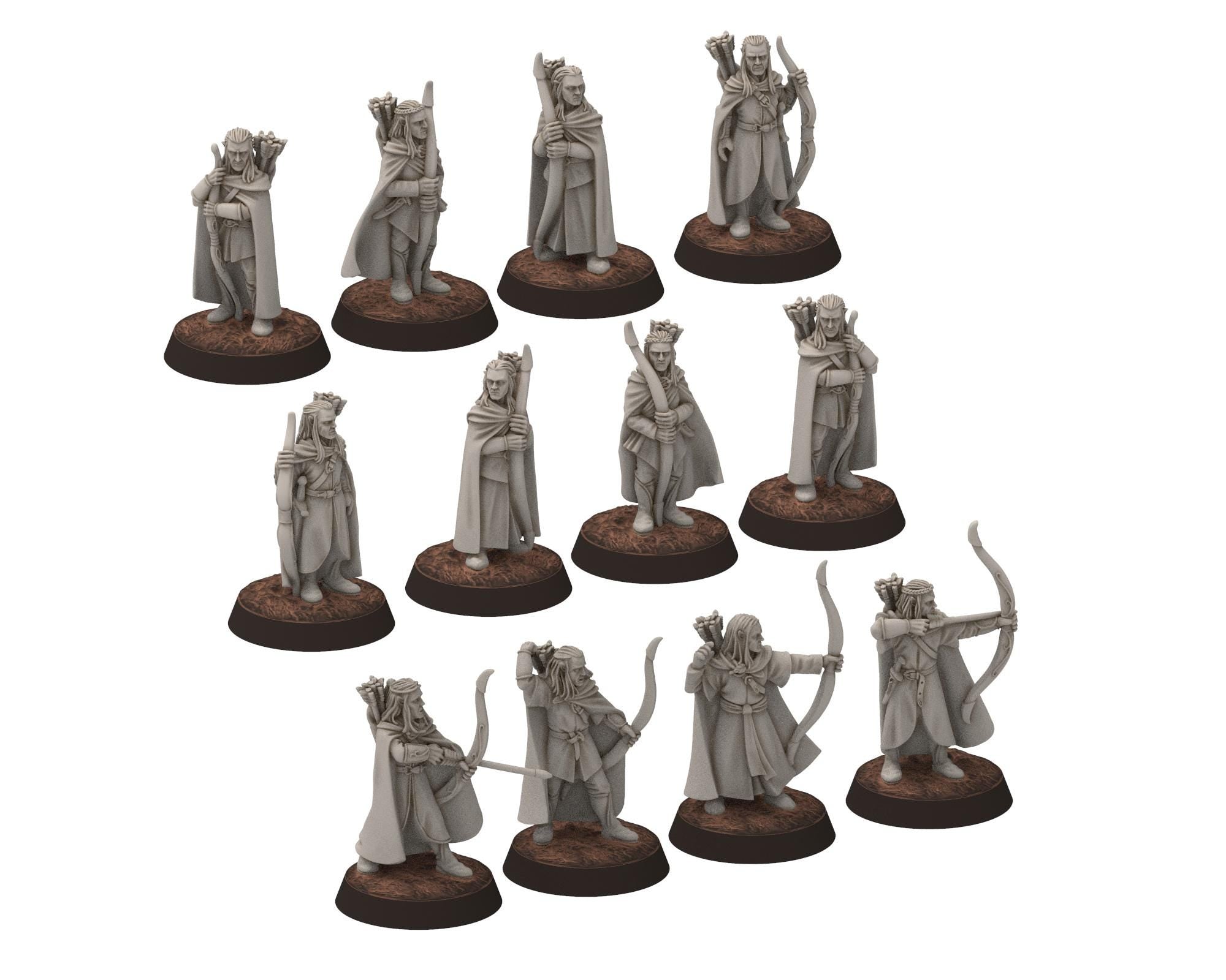 Darkwood - Elven Milita with Bows, Shooting, Sylvan Eldar Kingdom, Middle rings miniatures for wargame D&D, LOTR, Medbury miniatures