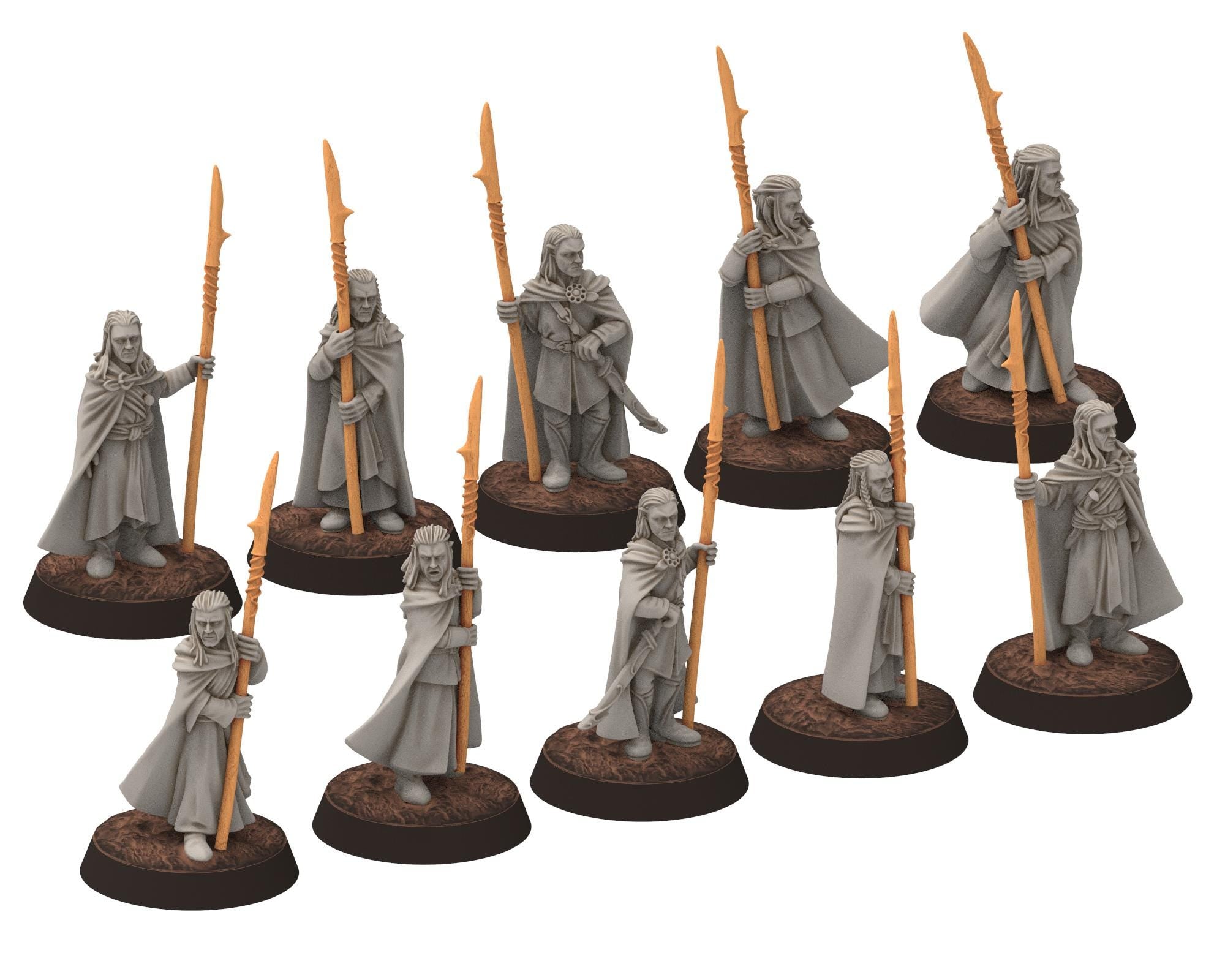 Darkwood - Elven Milita with Spears, Full unit, Sylvan Eldar Kingdom, Middle rings miniatures for wargame D&D, LOTR, Medbury miniatures