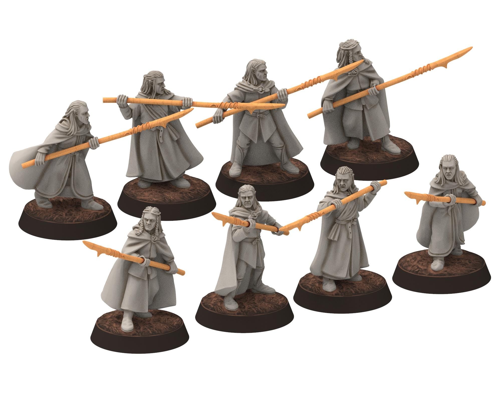 Darkwood - Elven Milita with Spears, Fighting, Sylvan Eldar Kingdom, Middle rings miniatures for wargame D&D, LOTR, Medbury miniatures
