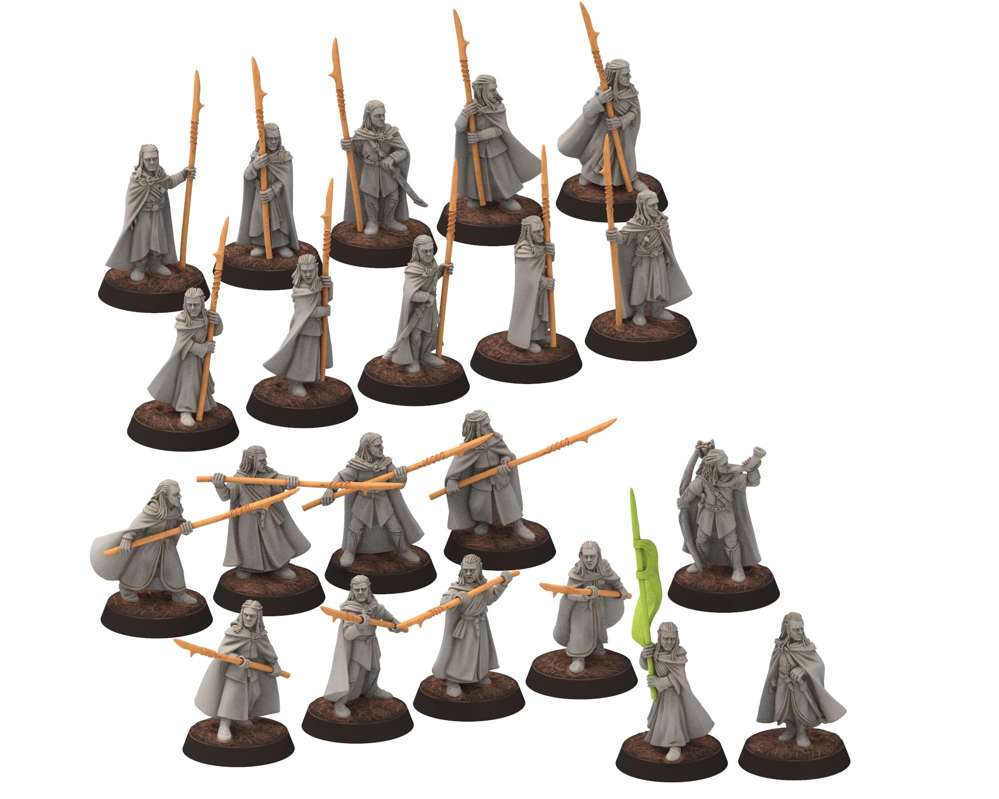 Darkwood - Elven Milita with Spears, Resting, Sylvan Eldar Kingdom, Middle rings miniatures for wargame D&D, LOTR, Medbury miniatures