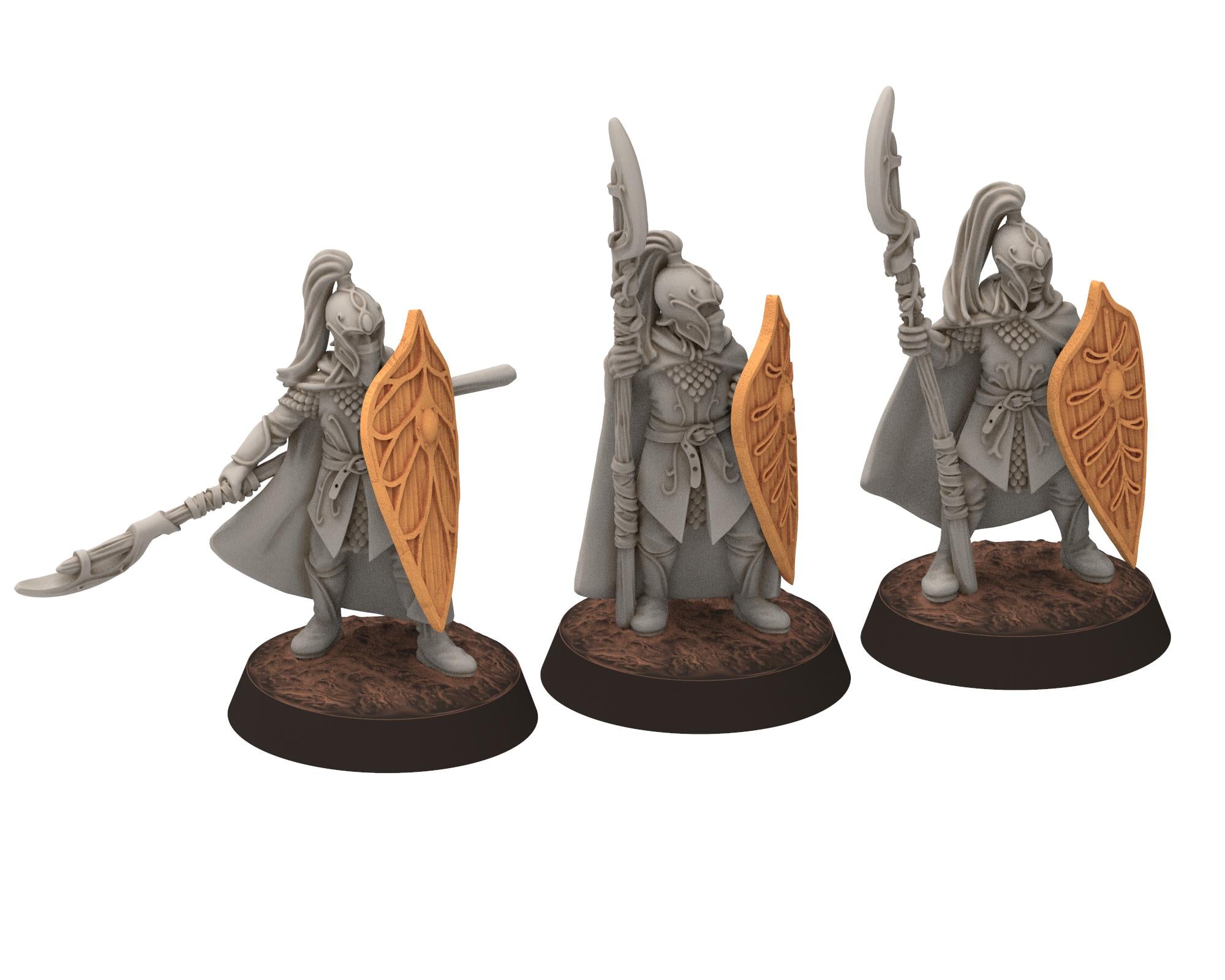 Darkwood - Wood Elf spearmen with shields, Sylvan Eldar Kingdom, Middle rings miniatures for wargame D&D, LOTR, Medbury miniatures