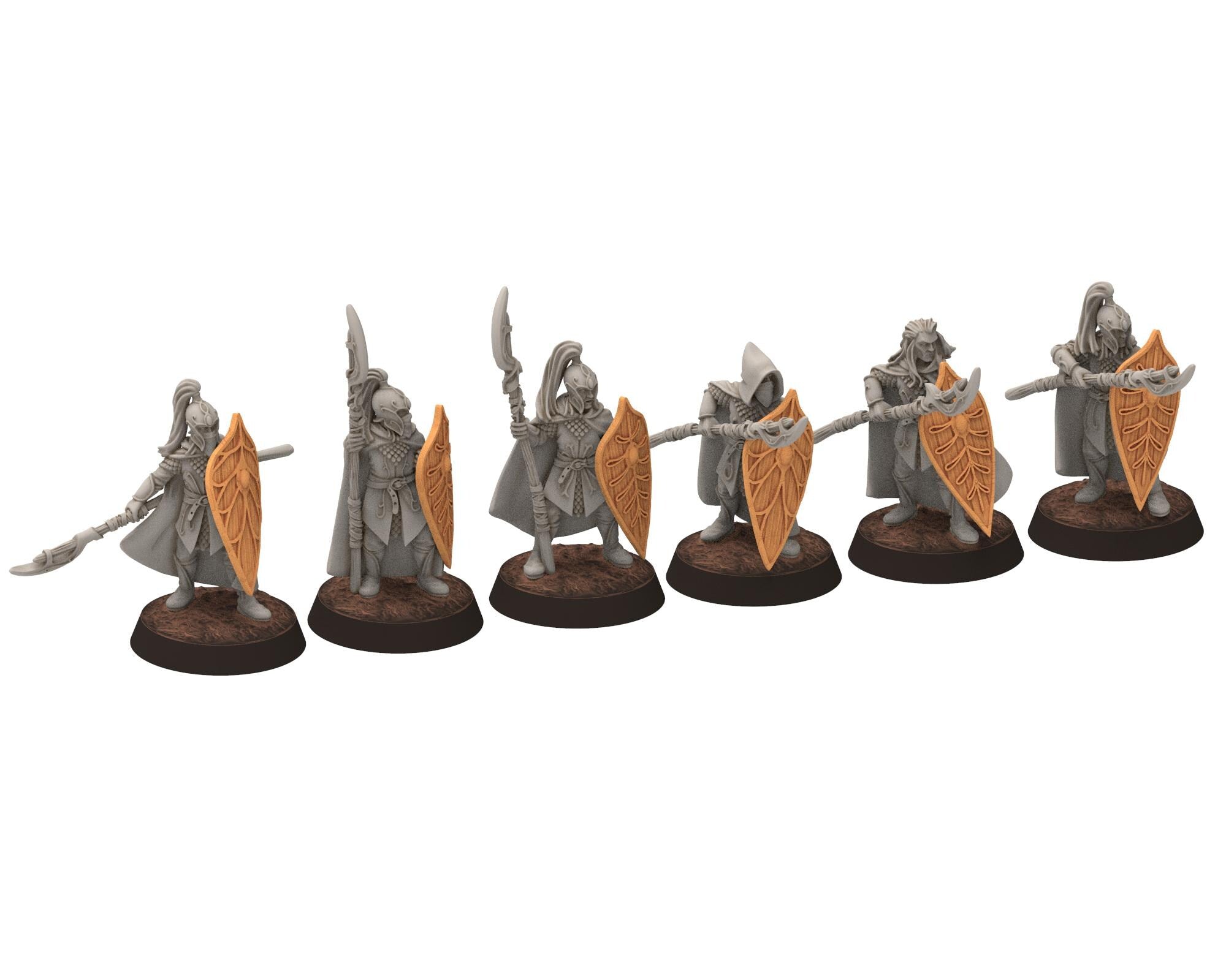 Darkwood - Wood Elf spearmen with shields, Sylvan Eldar Kingdom, Middle rings miniatures for wargame D&D, LOTR, Medbury miniatures