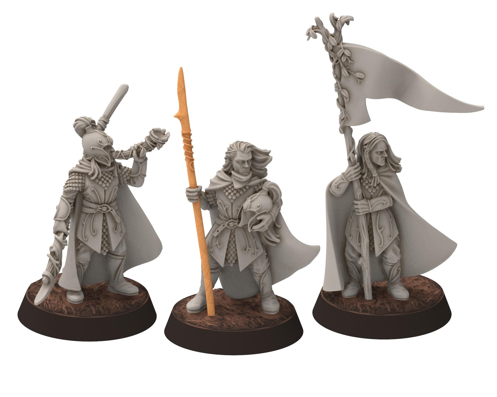 Darkwood - Wood Elf spearmen with shields V2, Sylvan Eldar Kingdom, Middle rings miniatures for wargame D&D, LOTR, Medbury miniatures