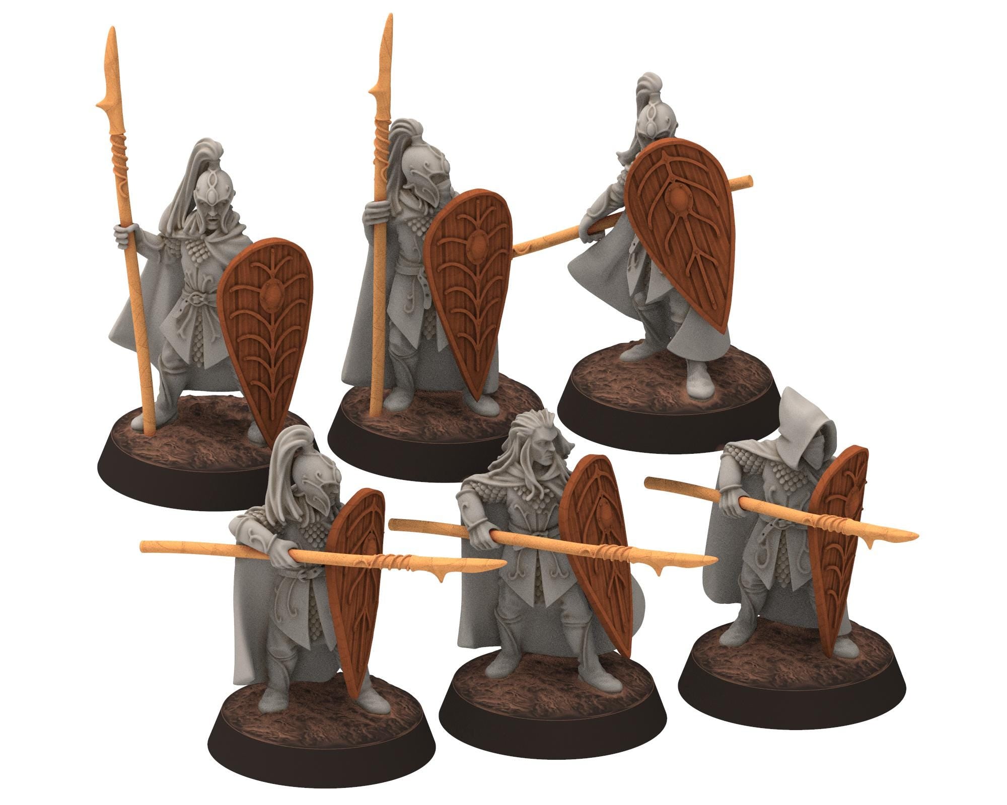 Darkwood - Wood Elf spearmen with shields V2, Sylvan Eldar Kingdom, Middle rings miniatures for wargame D&D, LOTR, Medbury miniatures