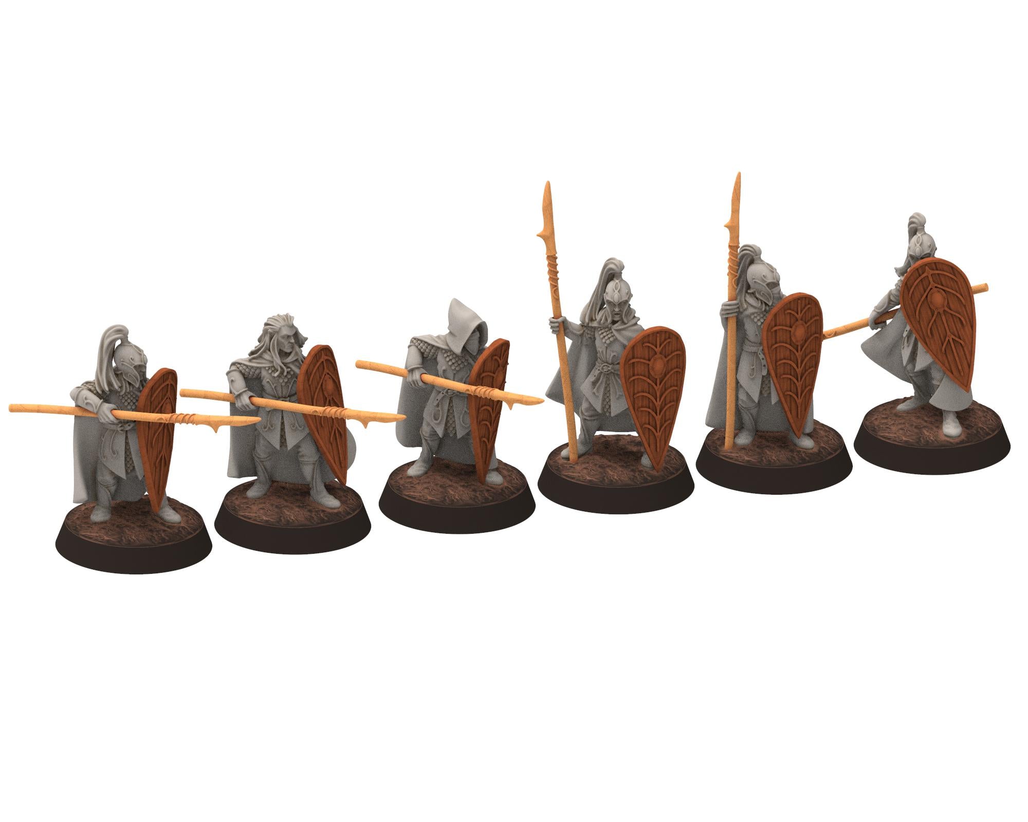 Darkwood - Wood Elf spearmen with shields V2, Sylvan Eldar Kingdom, Middle rings miniatures for wargame D&D, LOTR, Medbury miniatures