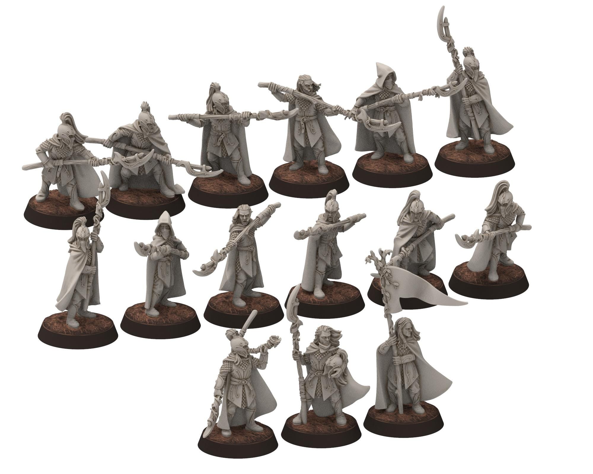 Darkwood - Wood Elf Musician, Banner, Leader, Sylvan Eldar Kingdom, Middle rings miniatures for wargame D&D, LOTR, Medbury miniatures