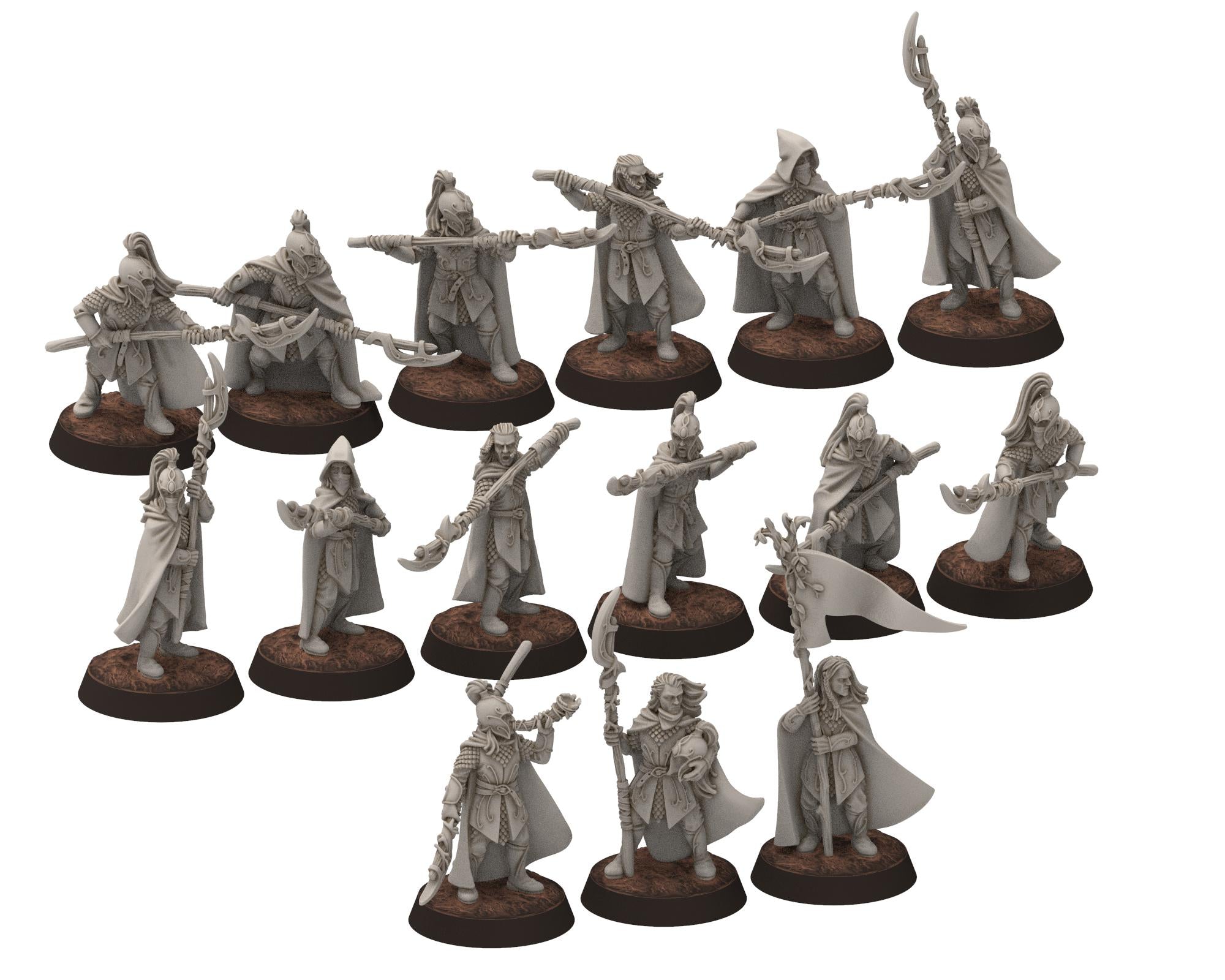 Darkwood - Wood Elf spearmen Bundle, Sylvan Eldar Kingdom, Middle rings miniatures for wargame D&D, LOTR, Medbury miniatures