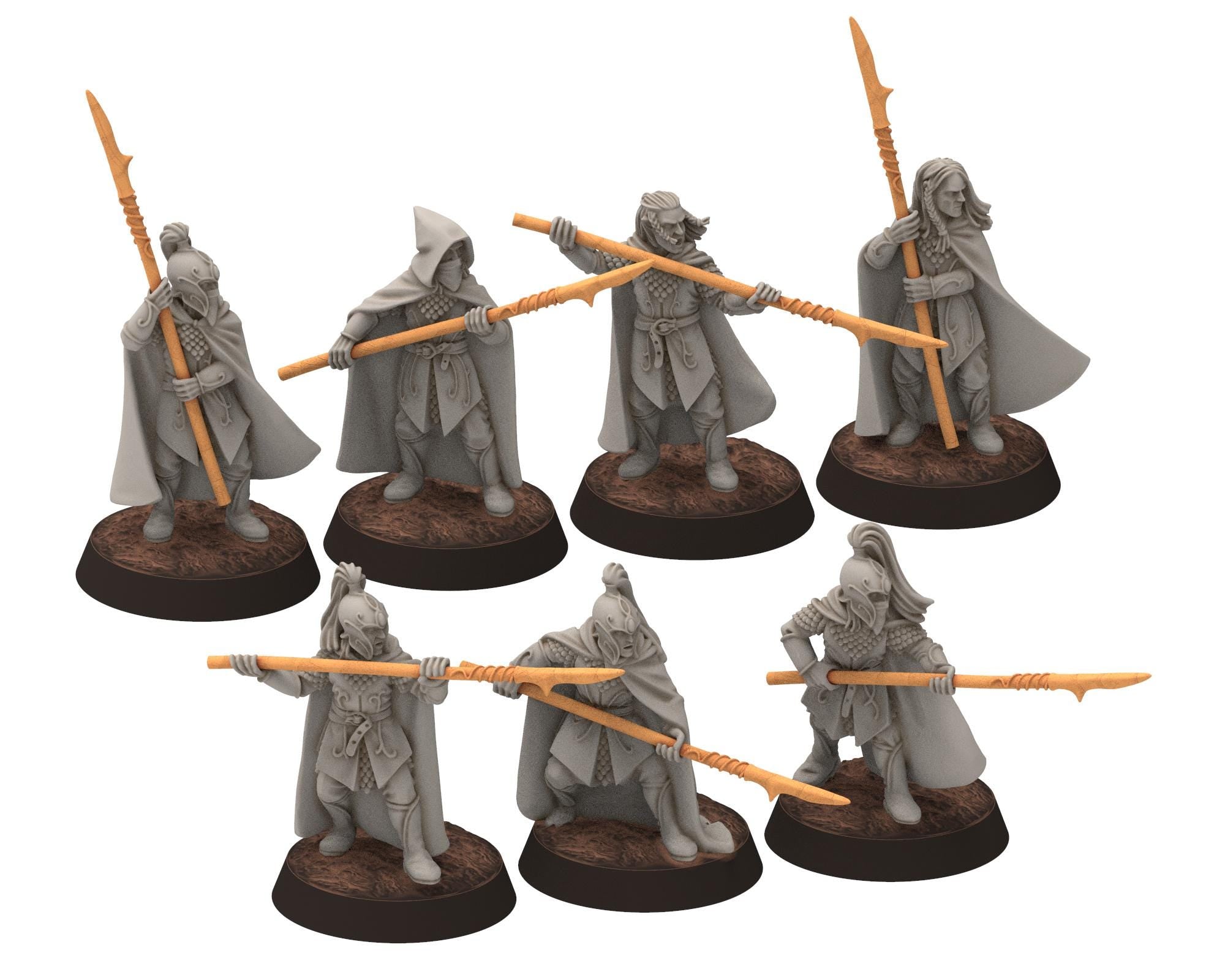 Darkwood - Wood Elf spearmen V2, Sylvan Eldar Kingdom, Middle rings miniatures for wargame D&D, LOTR, Medbury miniatures