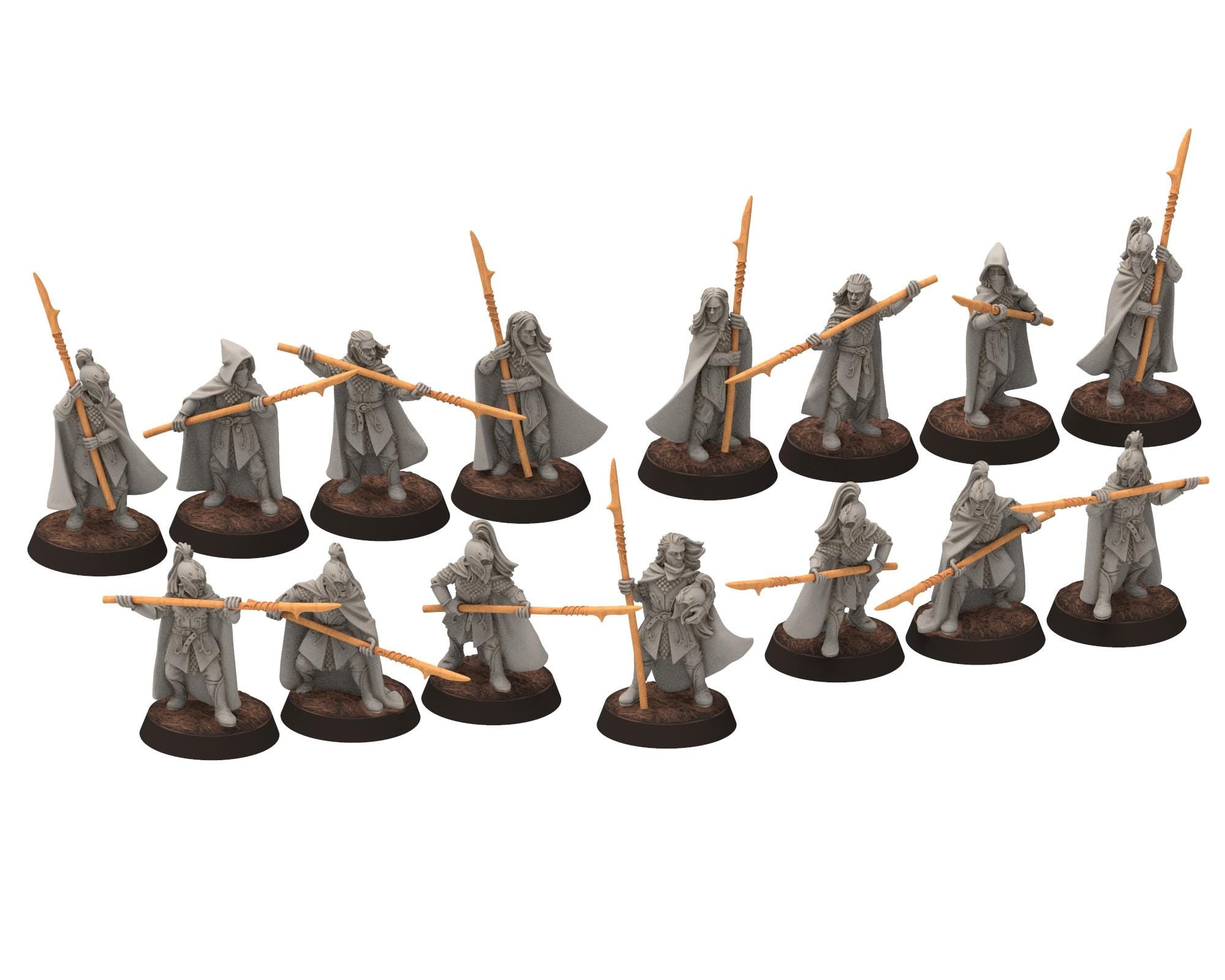 Darkwood - Wood Elf spearmen V2, Sylvan Eldar Kingdom, Middle rings miniatures for wargame D&D, LOTR, Medbury miniatures