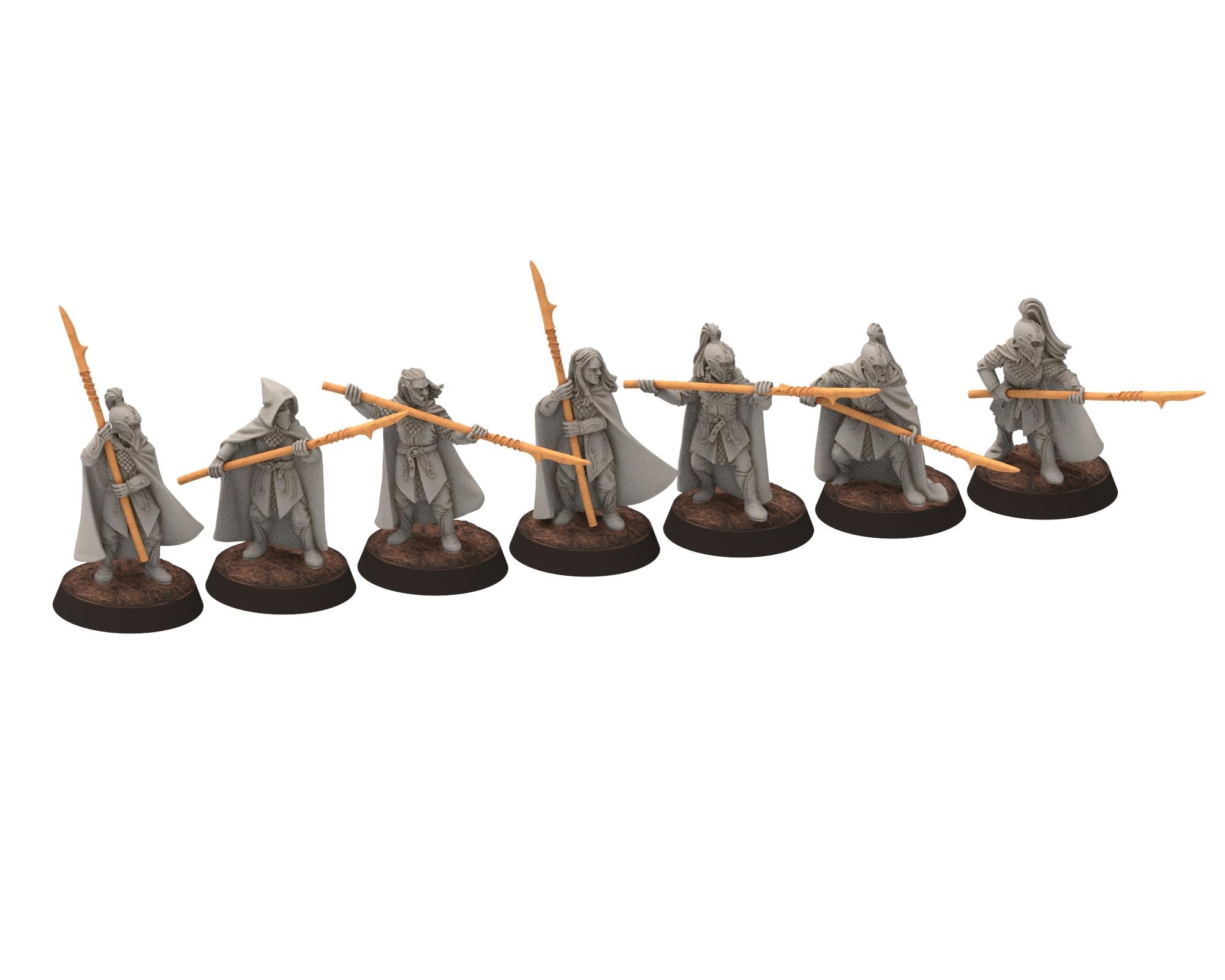 Darkwood - Wood Elf spearmen V2, Sylvan Eldar Kingdom, Middle rings miniatures for wargame D&D, LOTR, Medbury miniatures