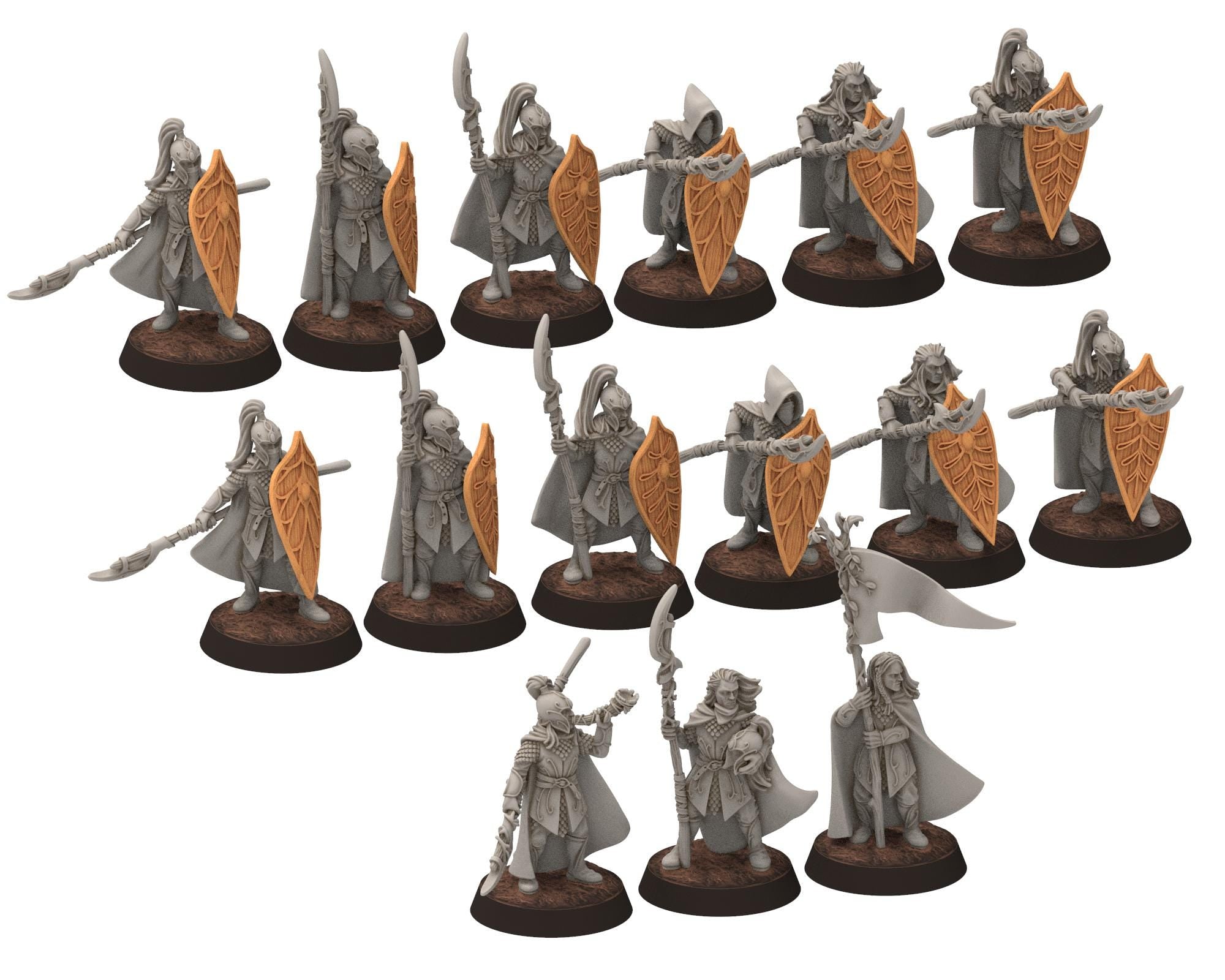 Darkwood - Wood Elf Musician, Banner, Leader, Sylvan Eldar Kingdom, Middle rings miniatures for wargame D&D, LOTR, Medbury miniatures