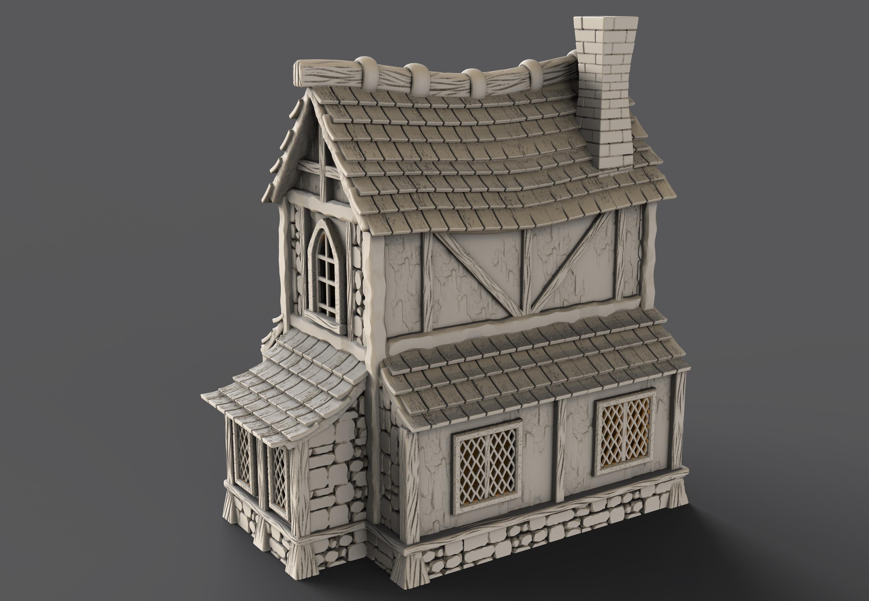 Medieval building - House 32 - PLA for Oldworld, Dungeon & Dragons, Frostgrave, Age of fantasy battle skirmish wargame