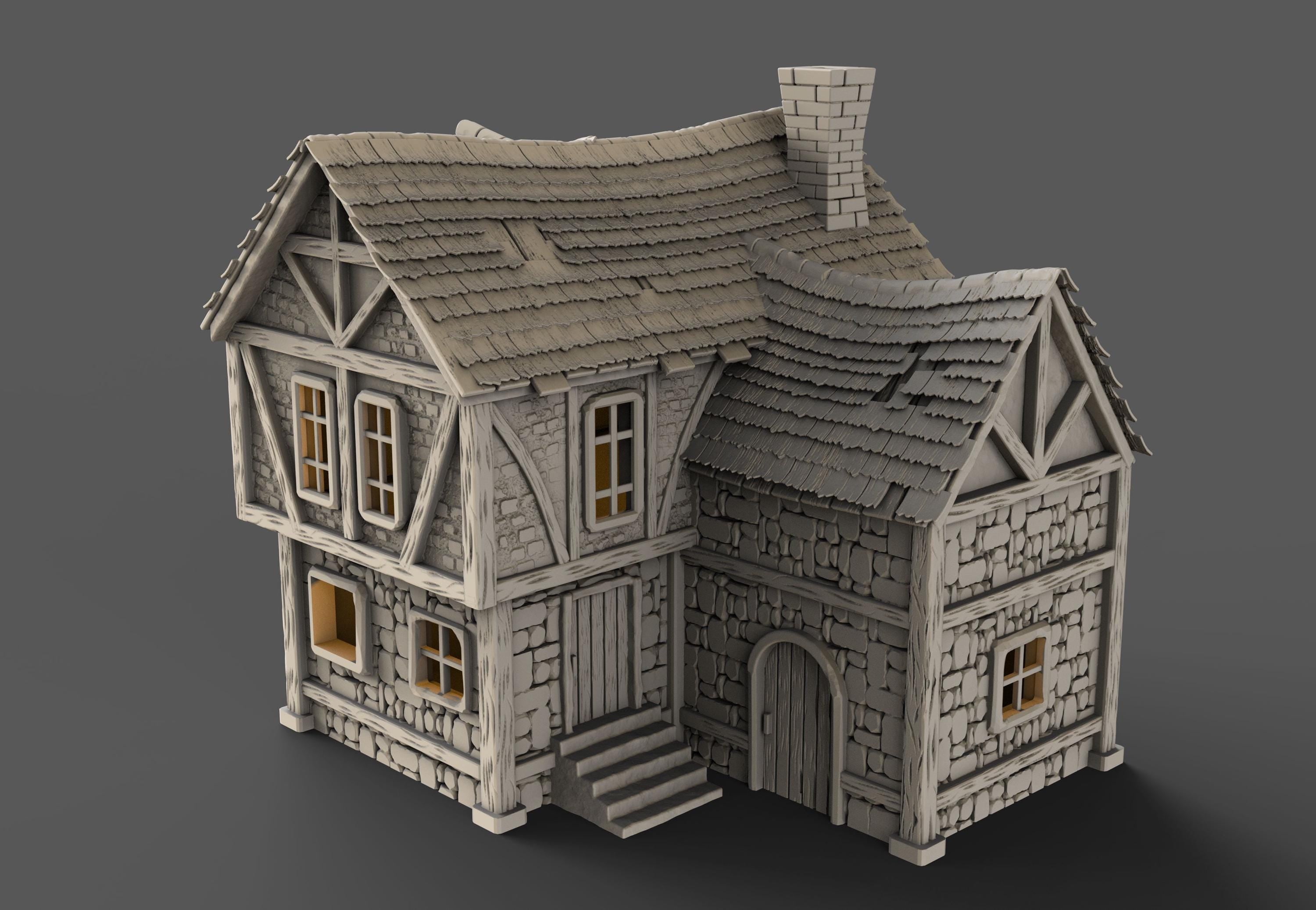 Medieval building - House 34 - PLA for Oldworld, Dungeon & Dragons, Frostgrave, Age of fantasy battle skirmish wargame