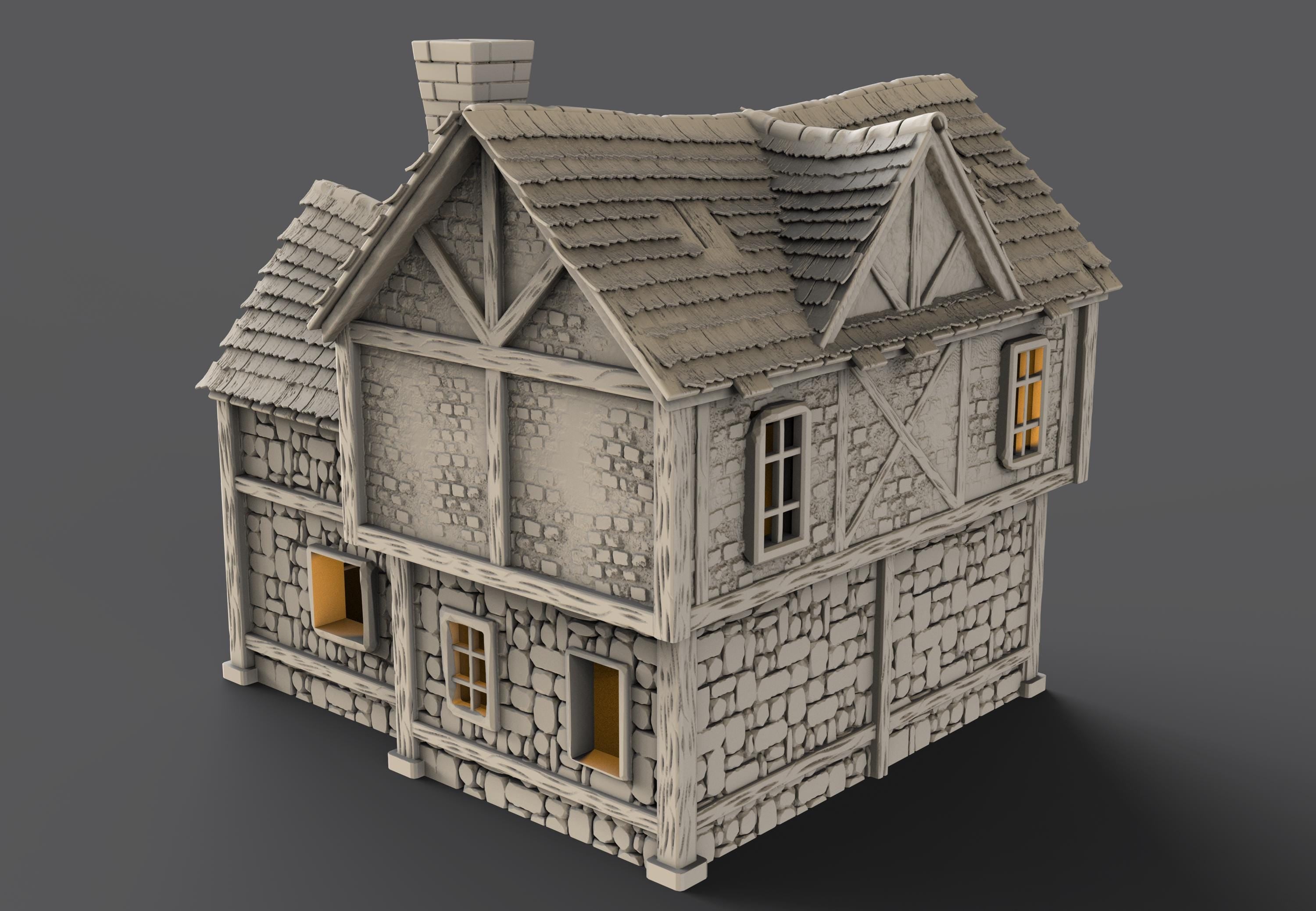 Medieval building - House 34 - PLA for Oldworld, Dungeon & Dragons, Frostgrave, Age of fantasy battle skirmish wargame