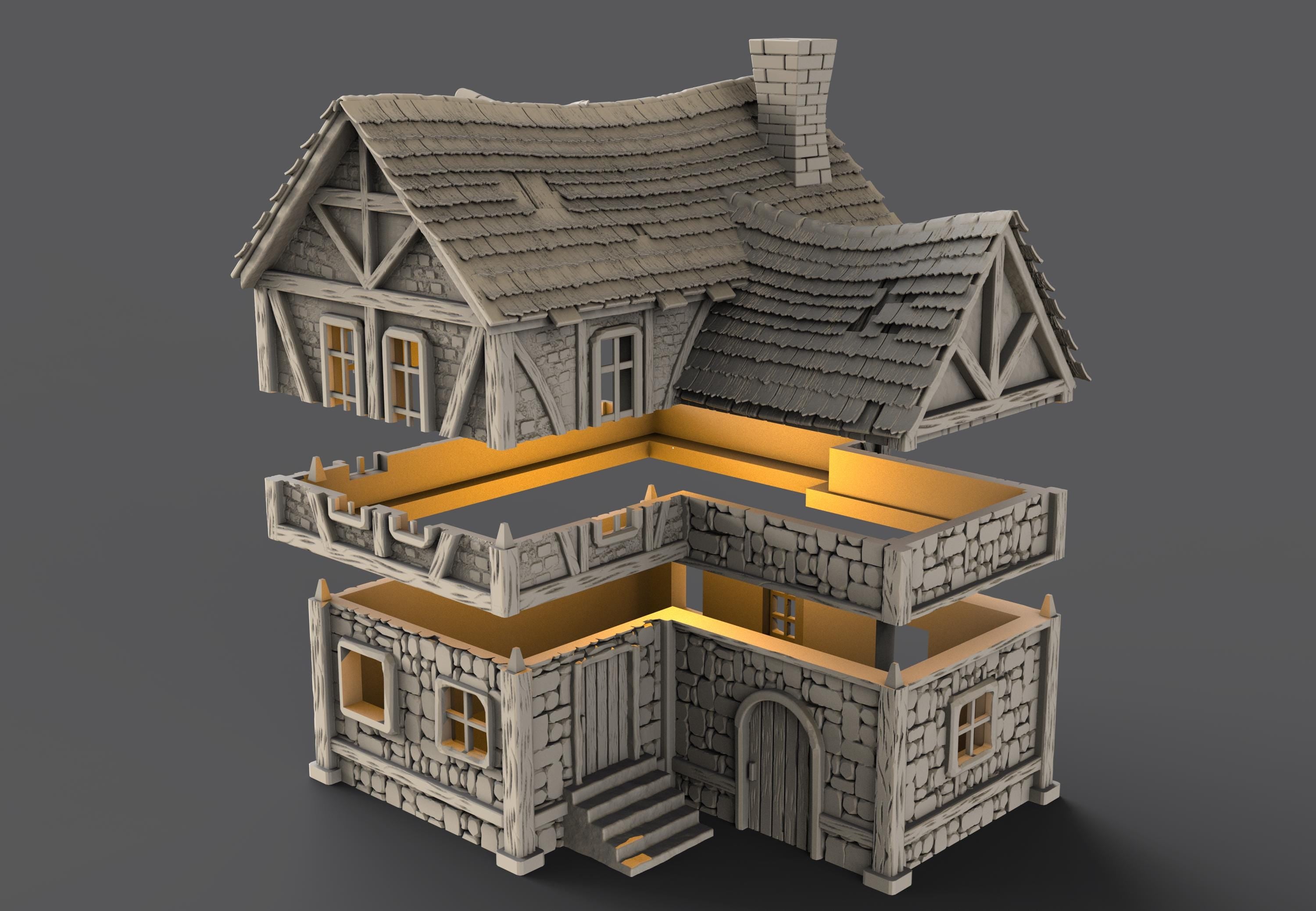 Medieval building - House 34 - PLA for Oldworld, Dungeon & Dragons, Frostgrave, Age of fantasy battle skirmish wargame