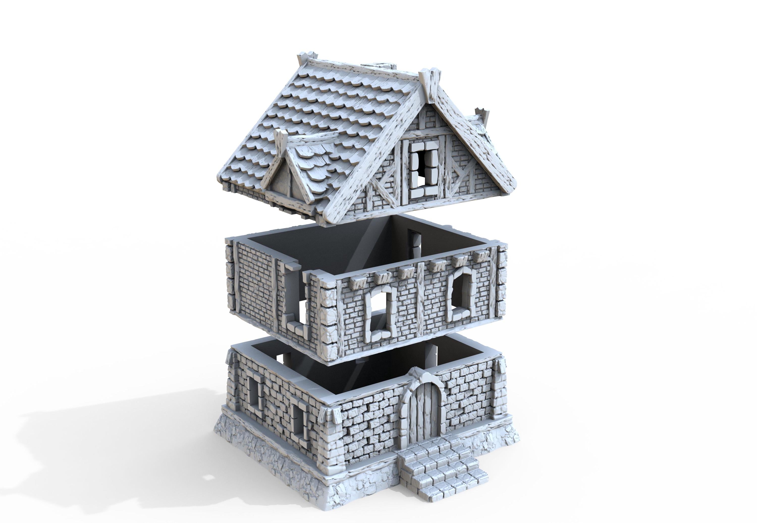 Medieval building - House 41 - PLA for Oldworld, Dungeon & Dragons, Frostgrave, Age of fantasy battle skirmish wargame