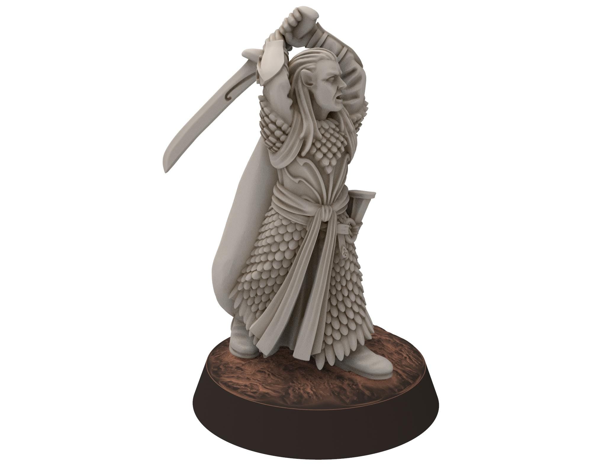 Darkwood - Gwyrdgalas Elven Captains, Musician, Banner, Eldar Kingdom, Middle rings miniatures for wargame D&D, LOTR, Medbury miniatures