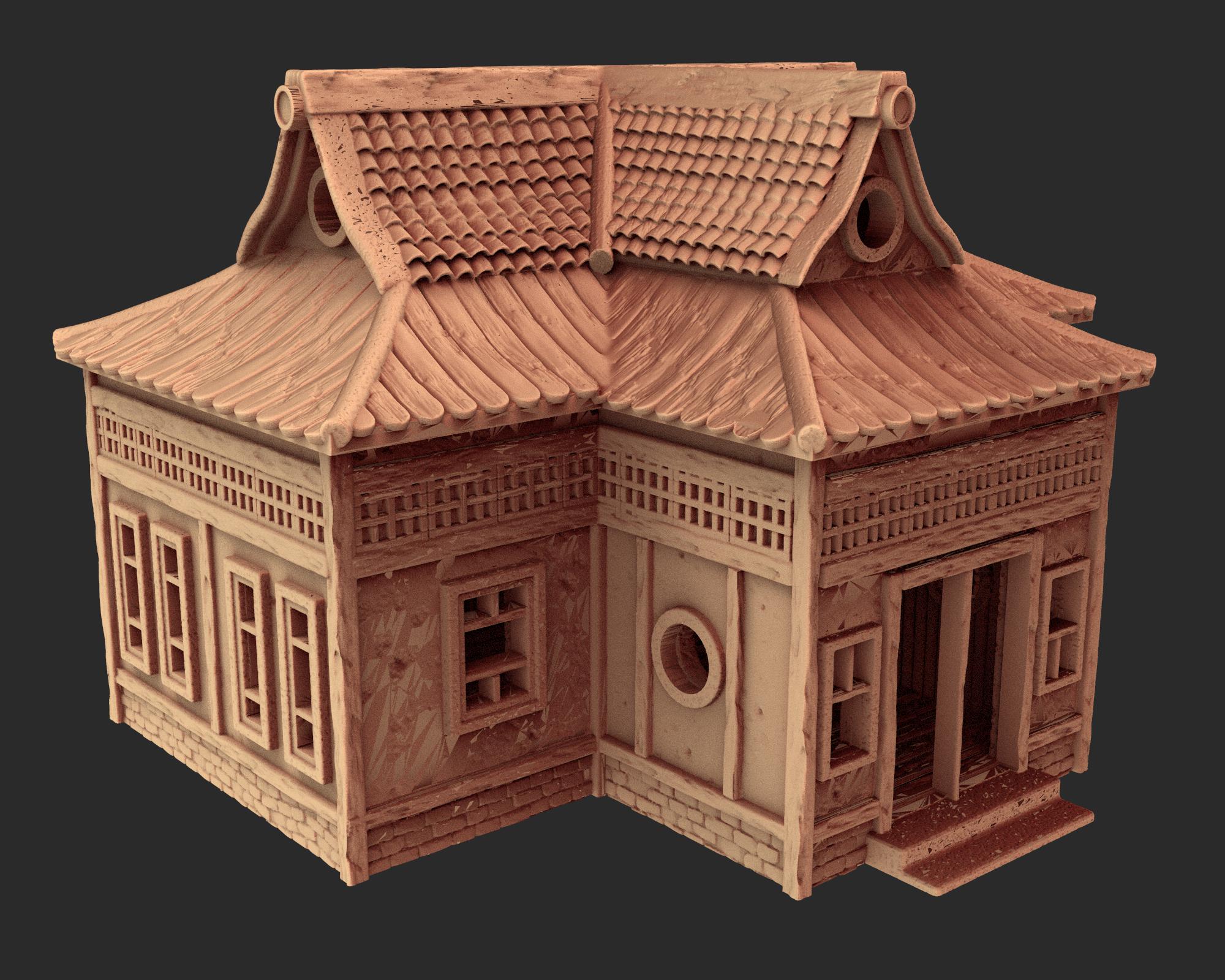 Japanese medieval building - House 1 - ancient Asia PLA for Oldworld, Dungeon & Dragons, Frostgrave, Age of fantasy battle skirmish wargame