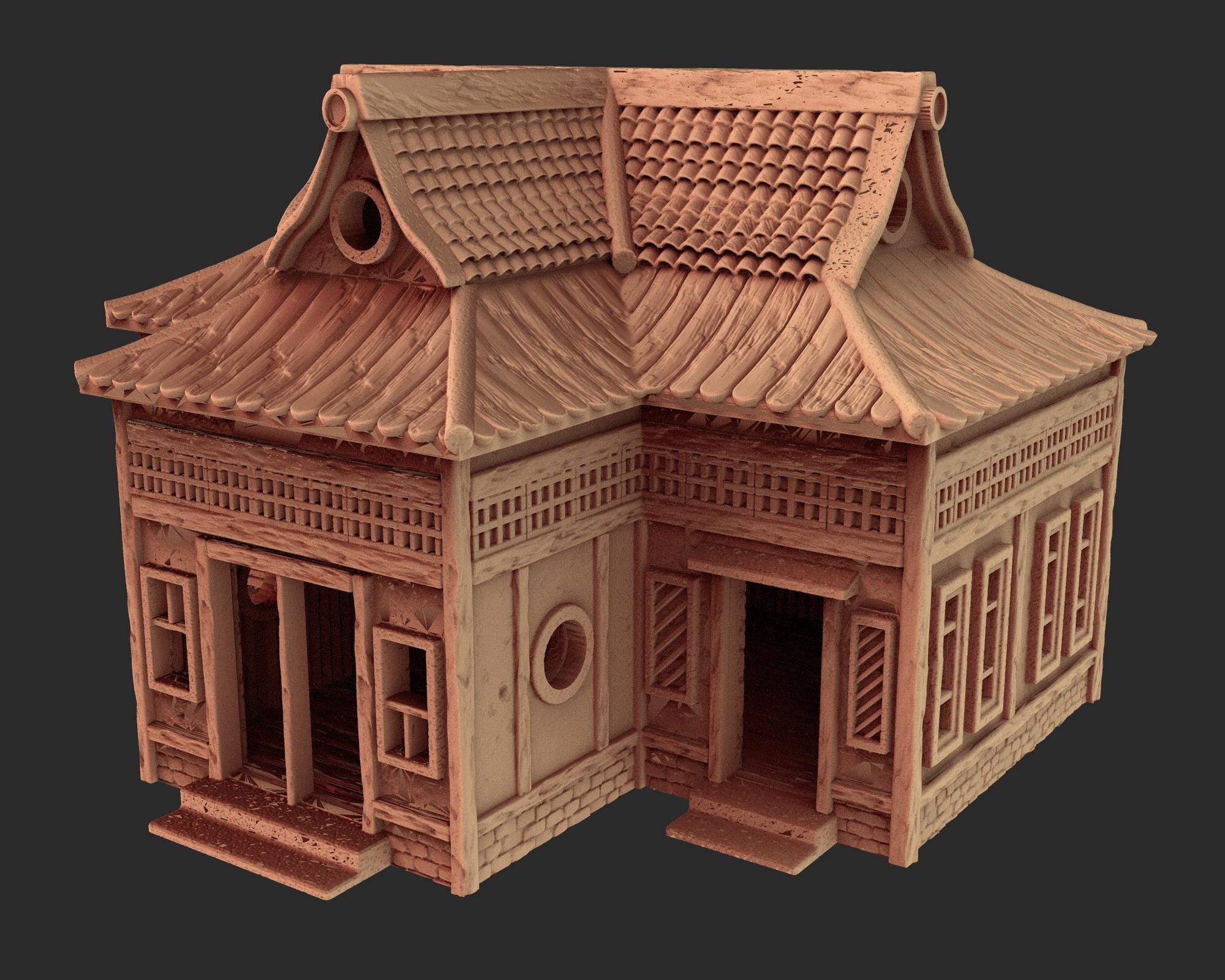 Japanese medieval building - House 1 - ancient Asia PLA for Oldworld, Dungeon & Dragons, Frostgrave, Age of fantasy battle skirmish wargame