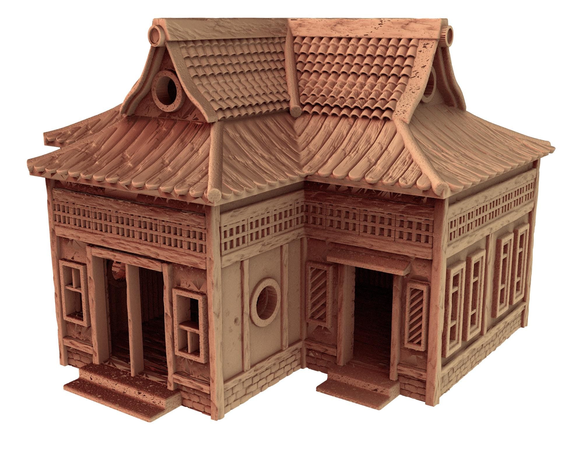 Japanese medieval building - House 1 - ancient Asia PLA for Oldworld, Dungeon & Dragons, Frostgrave, Age of fantasy battle skirmish wargame