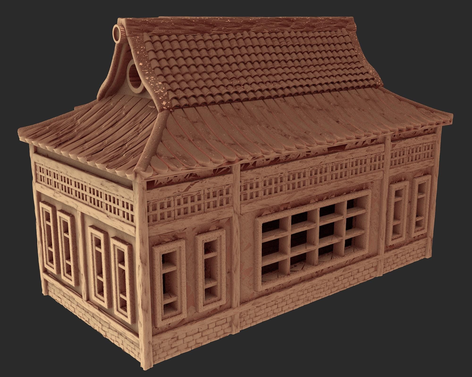 Japanese medieval building - House 1 - ancient Asia PLA for Oldworld, Dungeon & Dragons, Frostgrave, Age of fantasy battle skirmish wargame