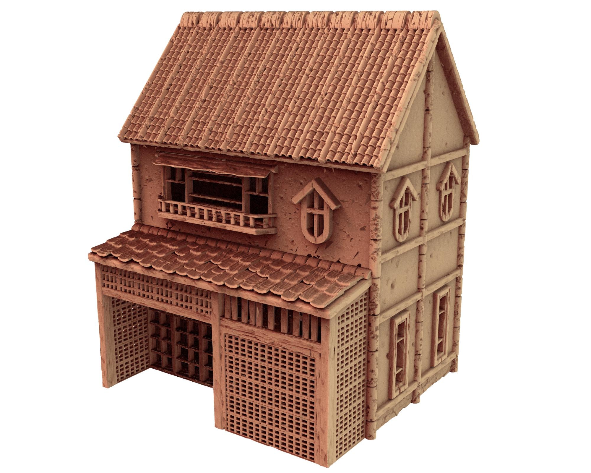 Japanese medieval building - House 2 - ancient Asia PLA for Oldworld, Dungeon & Dragons, Frostgrave, Age of fantasy battle skirmish wargame